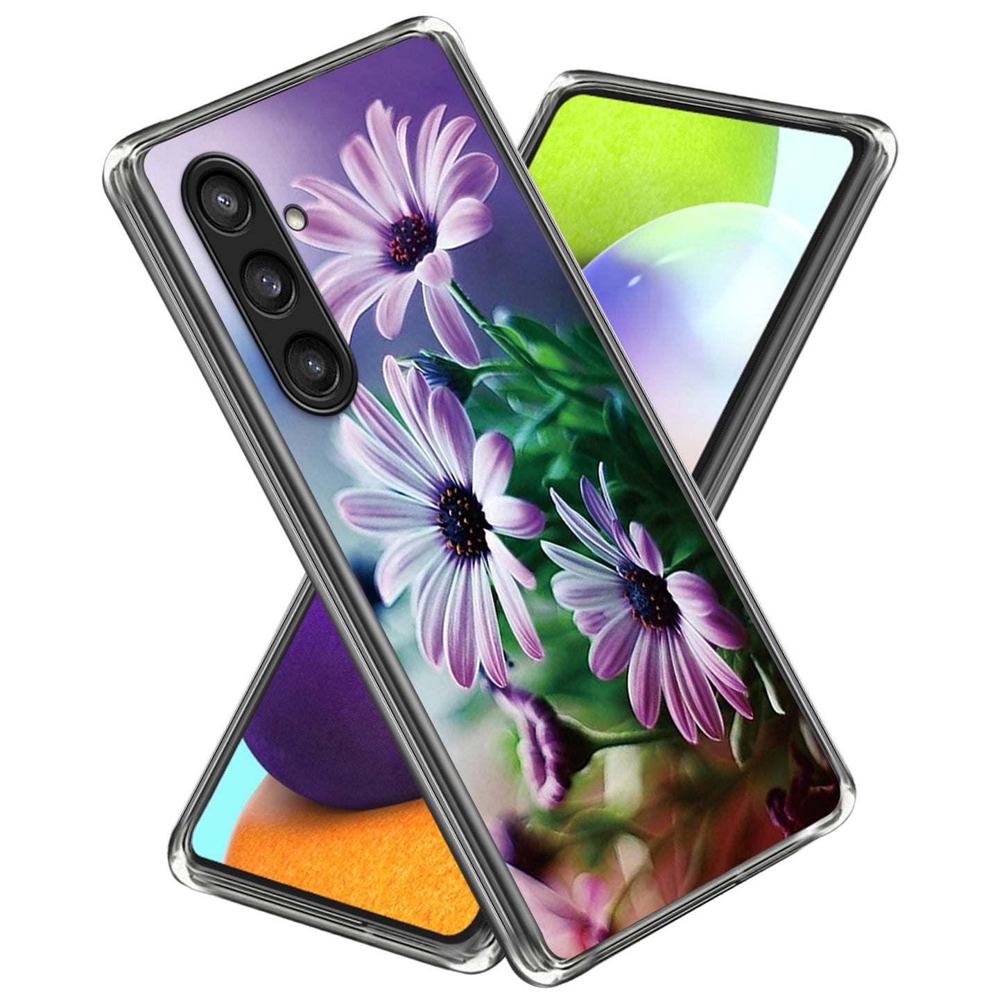 For Samsung Galaxy S24 Phone Case Thin Flexible TPU Back Cover IMD Pattern - Purple Chrysanthemum