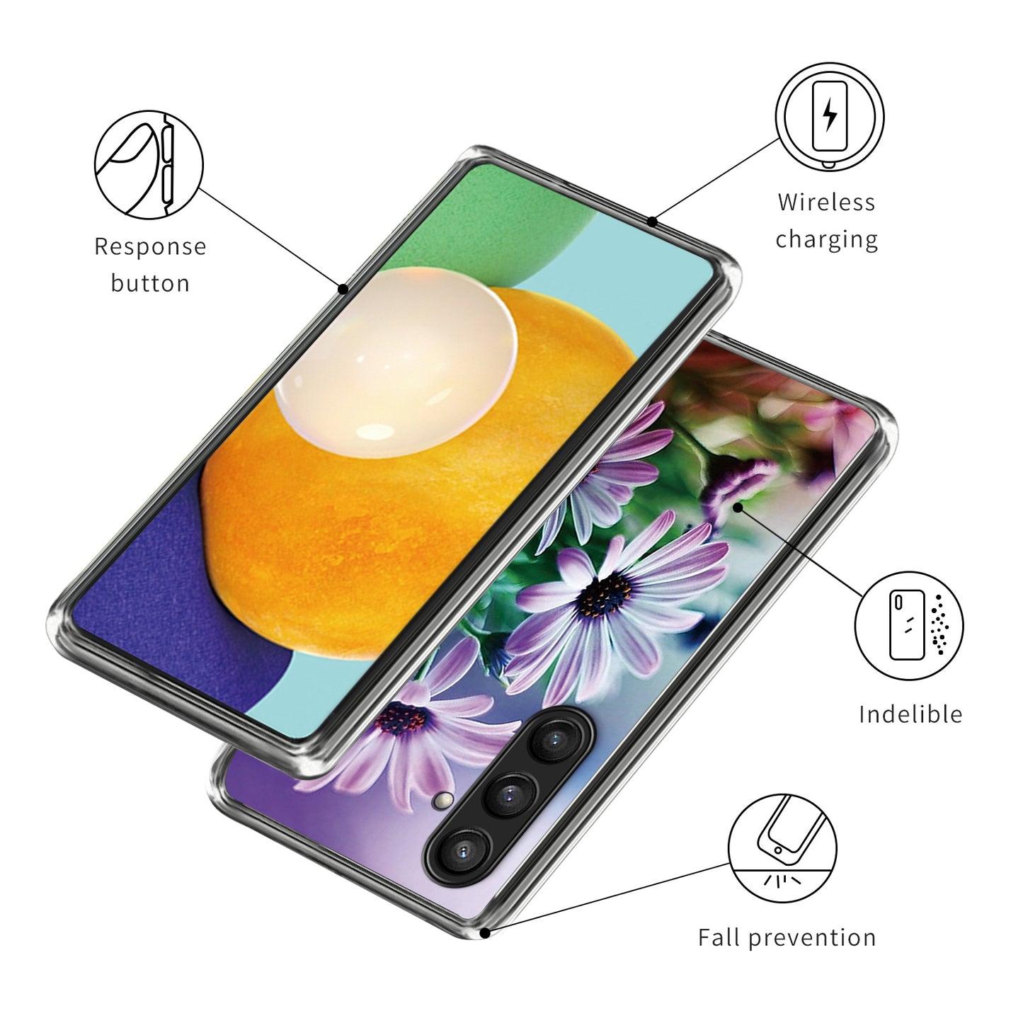 For Samsung Galaxy S24 Phone Case Thin Flexible TPU Back Cover IMD Pattern - Purple Chrysanthemum