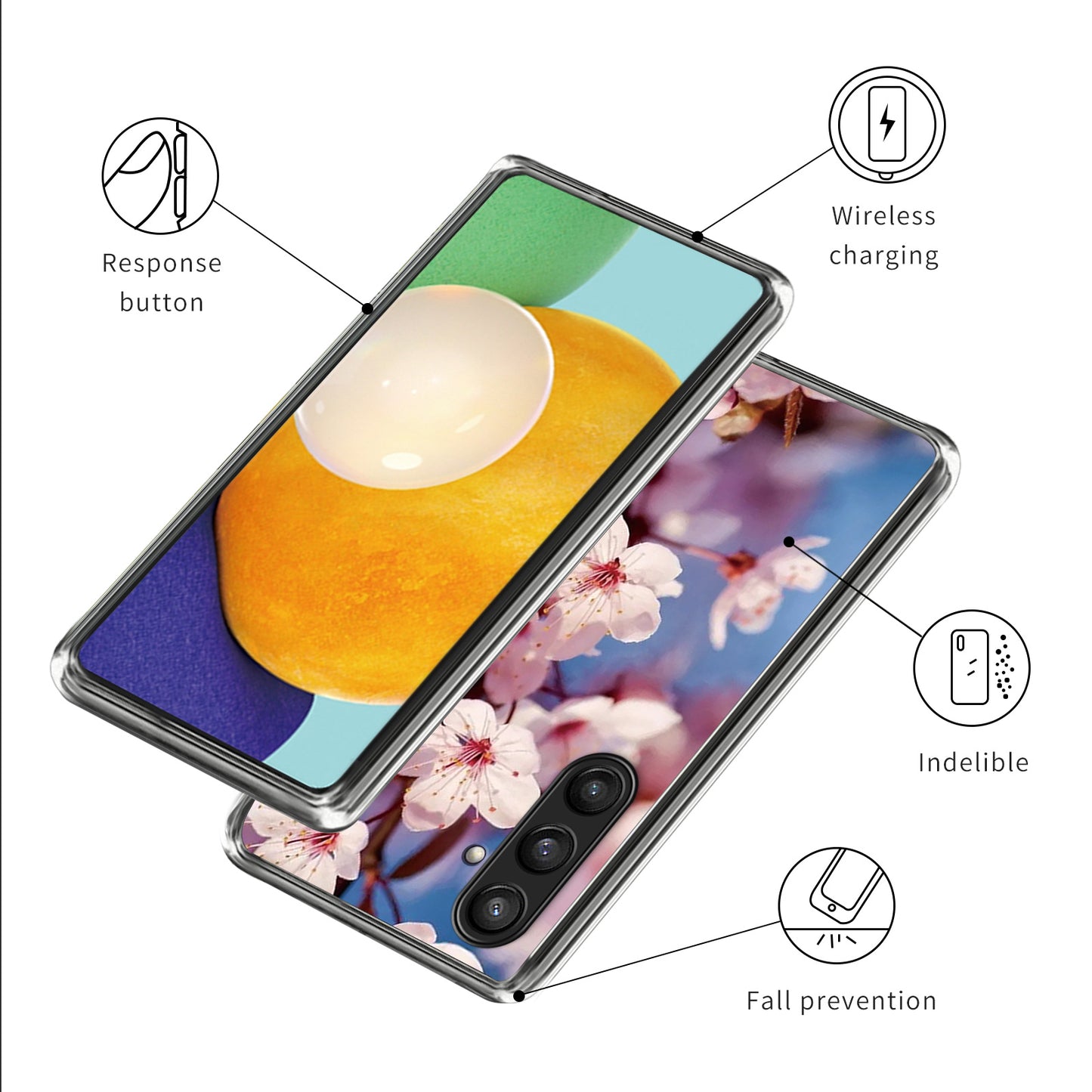 For Samsung Galaxy S24 Phone Case Thin Flexible TPU Back Cover IMD Pattern - Peach Blossom