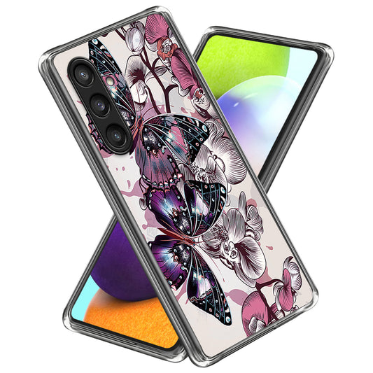 For Samsung Galaxy S24 Phone Case Thin Flexible TPU Back Cover IMD Pattern - Purple Butterflies