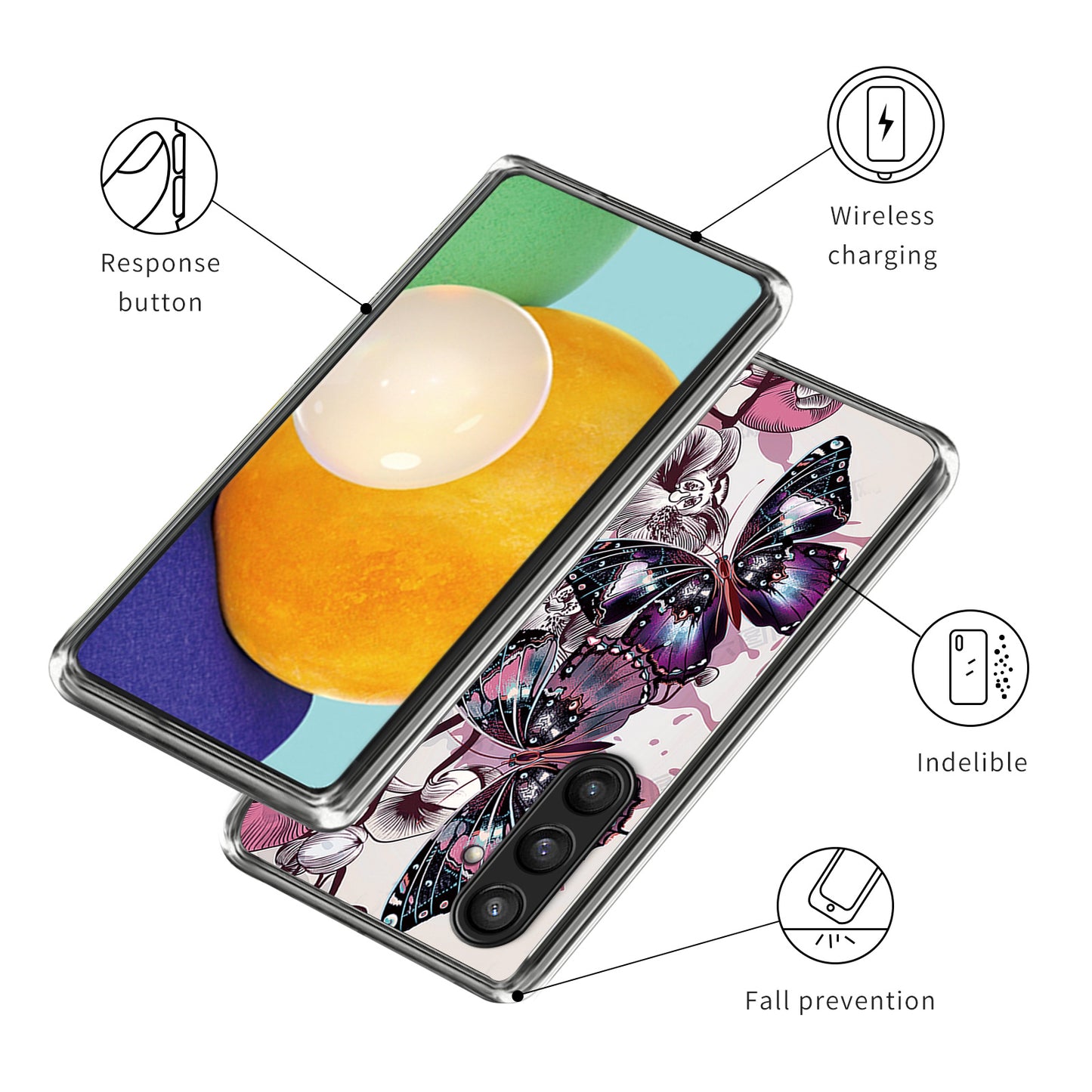 For Samsung Galaxy S24 Phone Case Thin Flexible TPU Back Cover IMD Pattern - Purple Butterflies