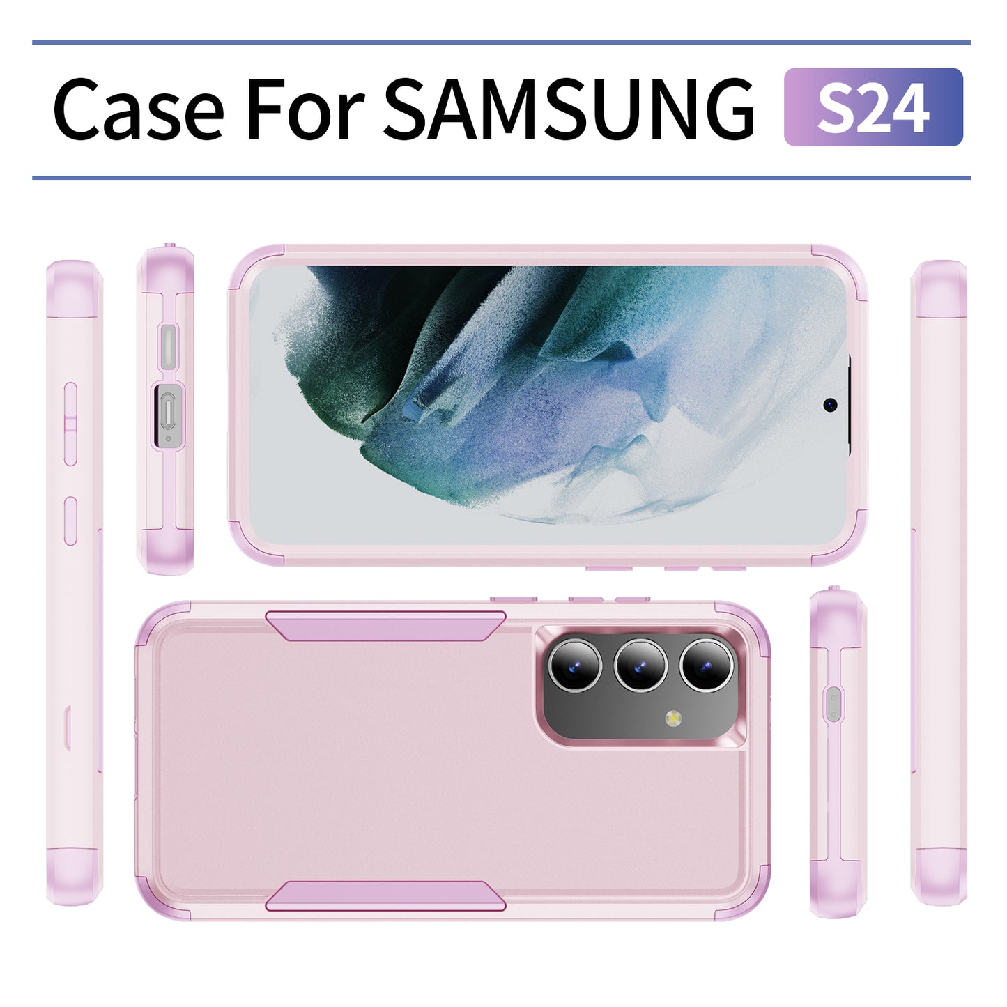 Commuter Series For Samsung Galaxy S24 Case 3-in-1 TPU+PC Anti-drop Back Cover - Pink