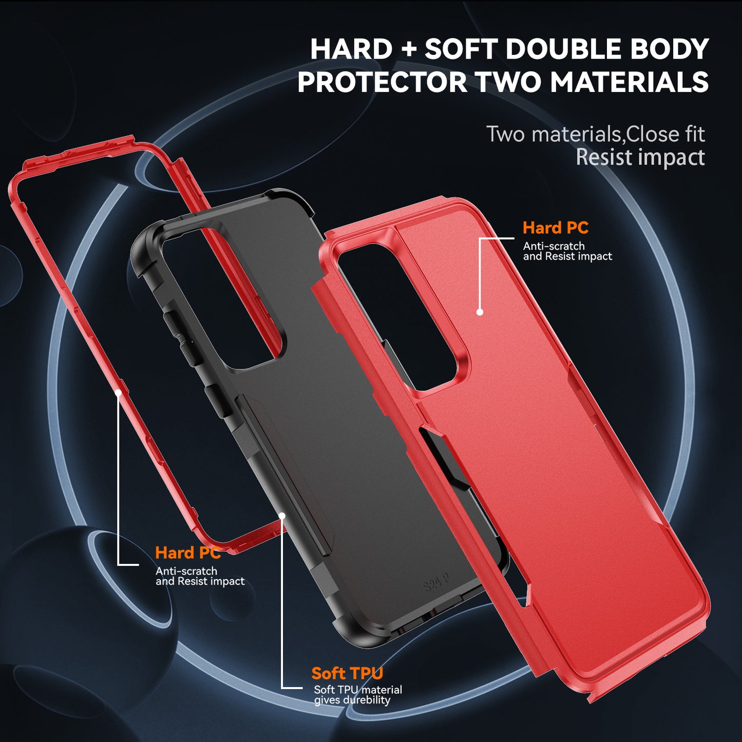 Commuter Series For Samsung Galaxy S24 Case 3-in-1 TPU+PC Anti-drop Back Cover - Red  /  Black