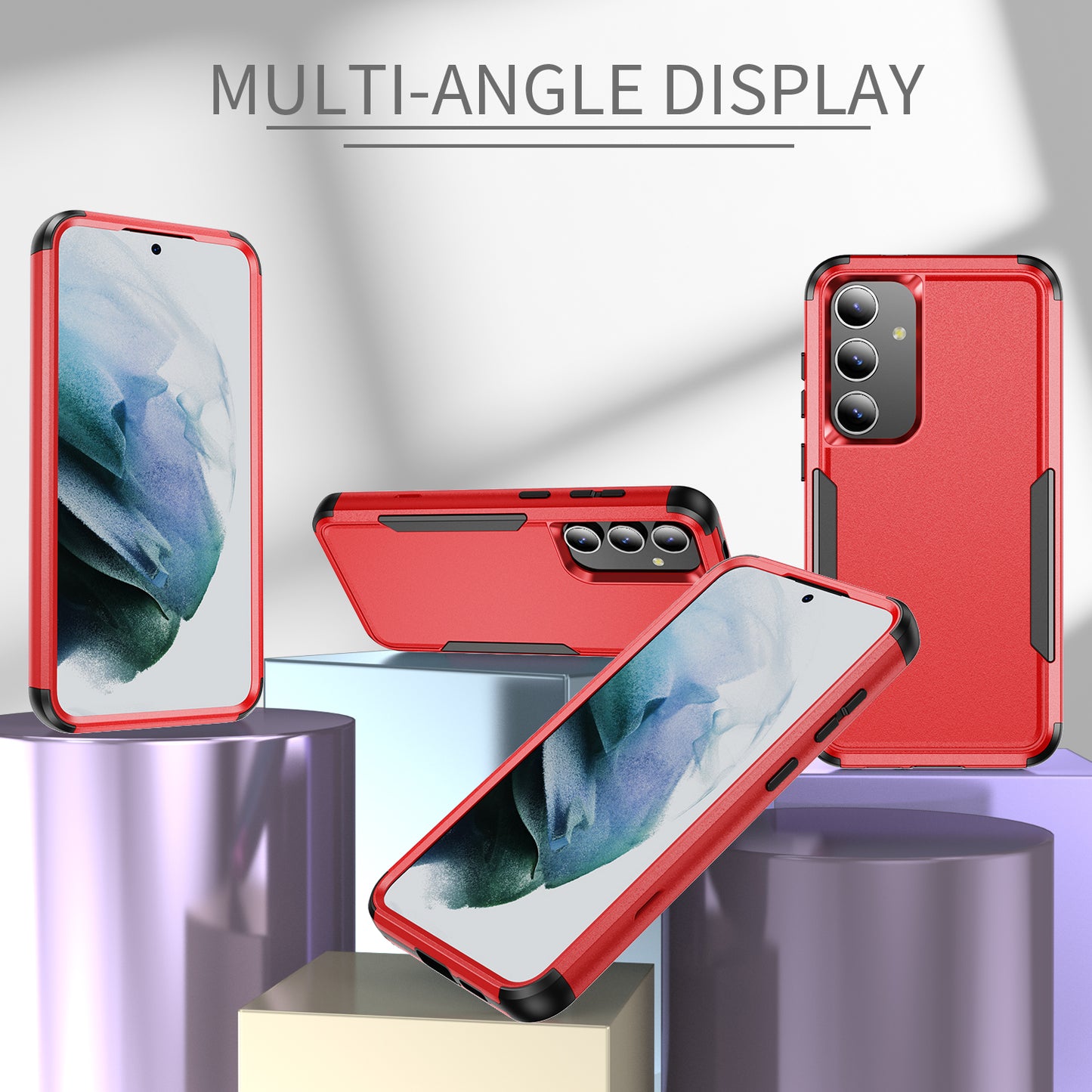 Commuter Series For Samsung Galaxy S24 Case 3-in-1 TPU+PC Anti-drop Back Cover - Red  /  Black