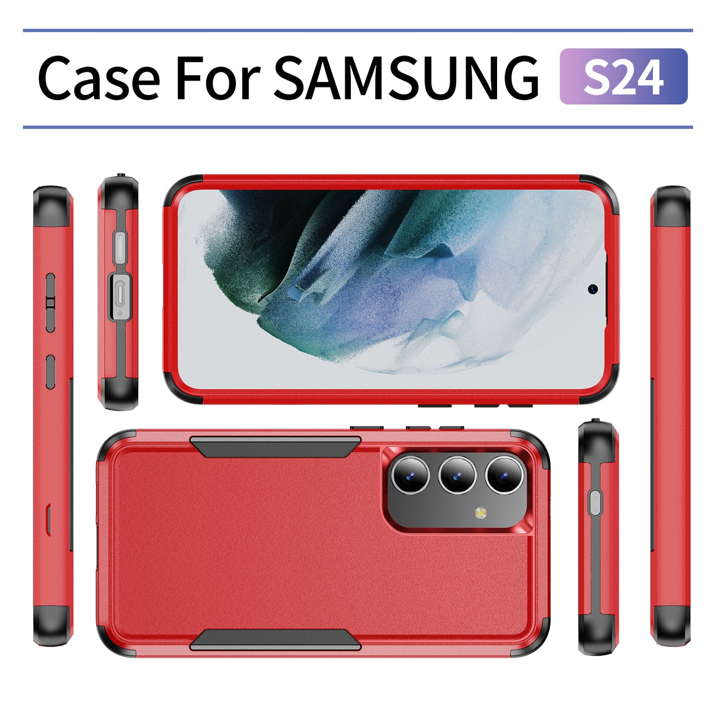 Commuter Series For Samsung Galaxy S24 Case 3-in-1 TPU+PC Anti-drop Back Cover - Red  /  Black