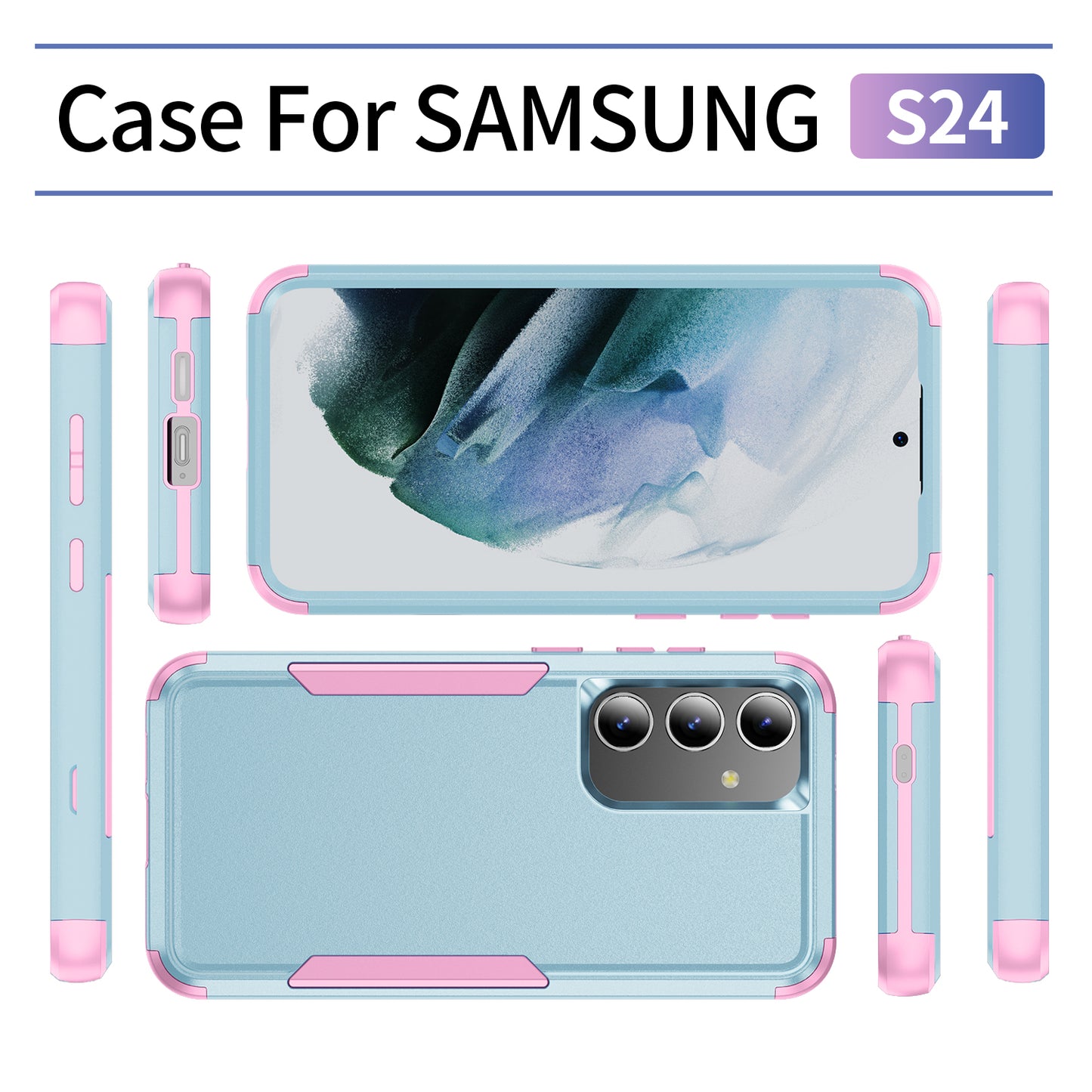 Commuter Series For Samsung Galaxy S24 Case 3-in-1 TPU+PC Anti-drop Back Cover - Grey Green  /  Pink