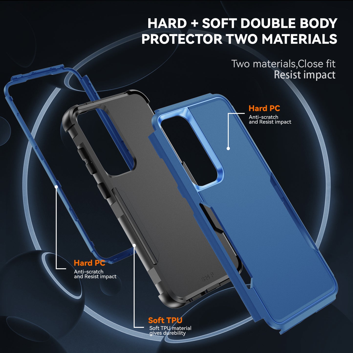 Commuter Series For Samsung Galaxy S24 Case 3-in-1 TPU+PC Anti-drop Back Cover - Sapphire  /  Black