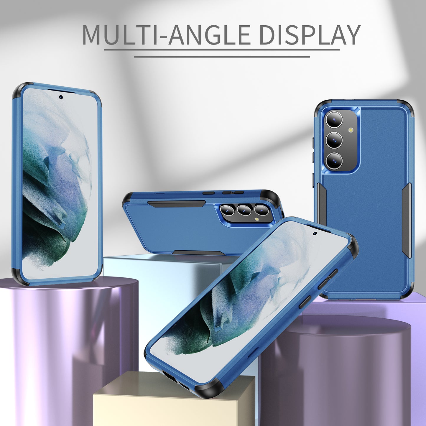 Commuter Series For Samsung Galaxy S24 Case 3-in-1 TPU+PC Anti-drop Back Cover - Sapphire  /  Black