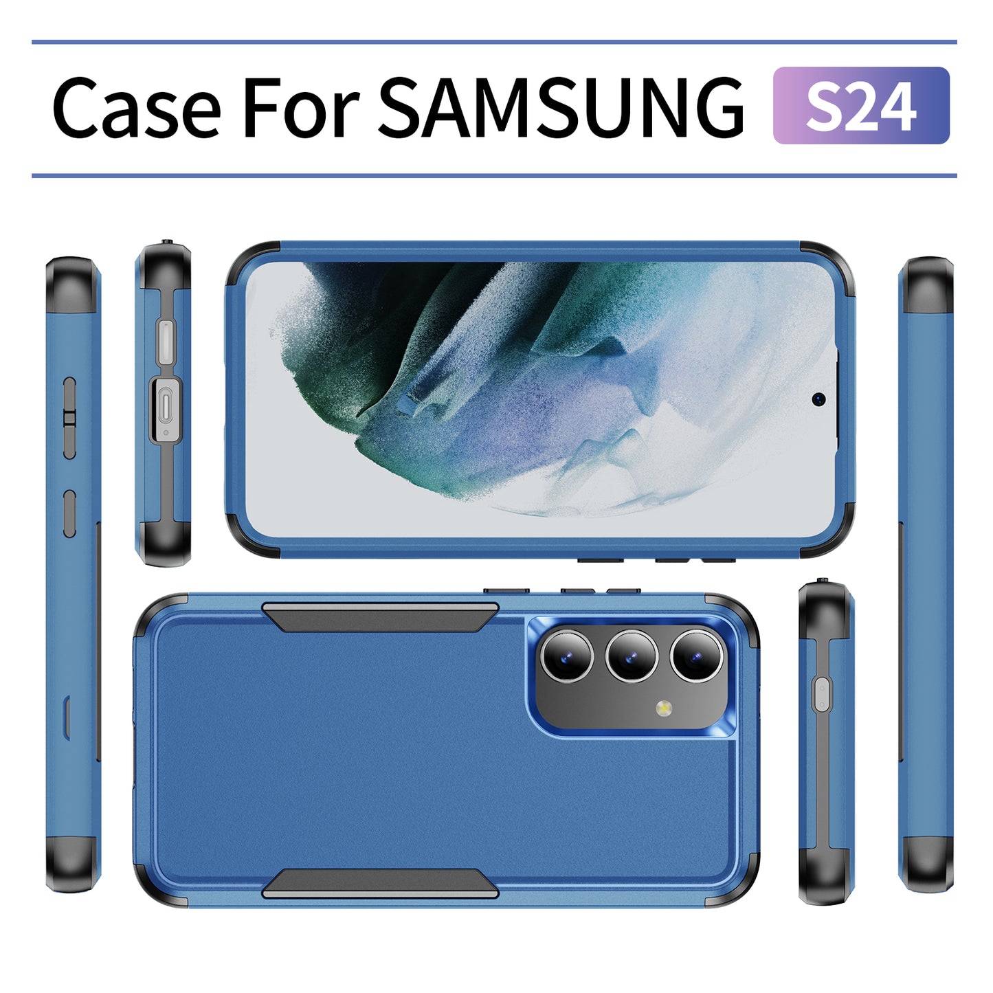 Commuter Series For Samsung Galaxy S24 Case 3-in-1 TPU+PC Anti-drop Back Cover - Sapphire  /  Black