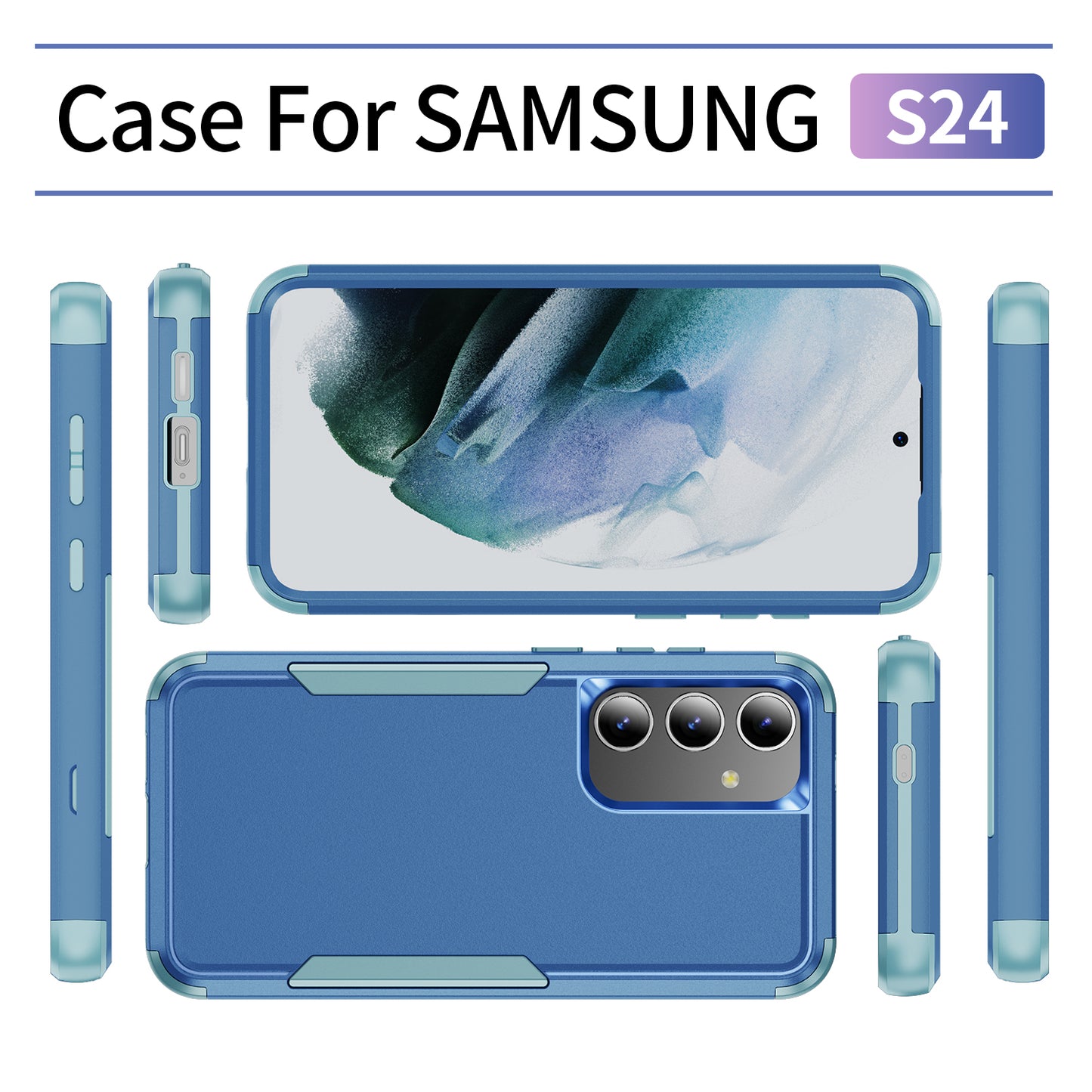 Commuter Series For Samsung Galaxy S24 Case 3-in-1 TPU+PC Anti-drop Back Cover - Sapphire  /  Blue