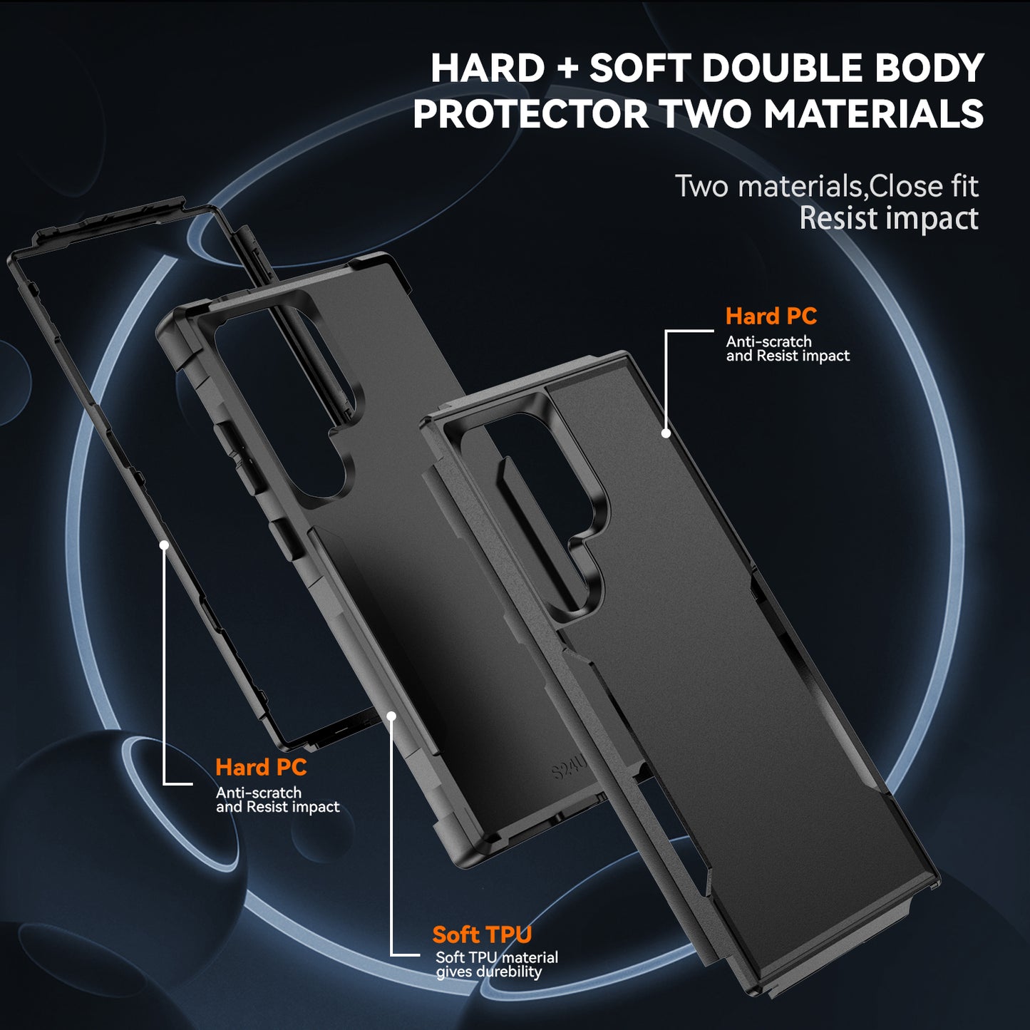 Commuter Series For Samsung Galaxy S24 Ultra Cell Phone Case TPU+PC Back Shell - Black