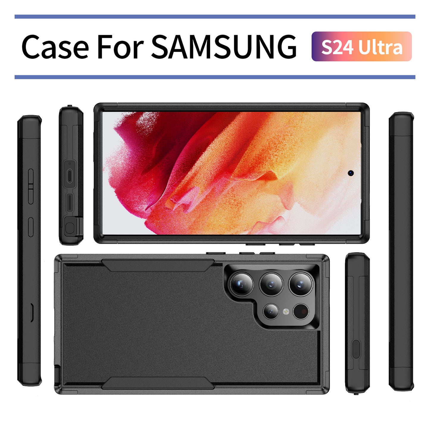 Commuter Series For Samsung Galaxy S24 Ultra Cell Phone Case TPU+PC Back Shell - Black