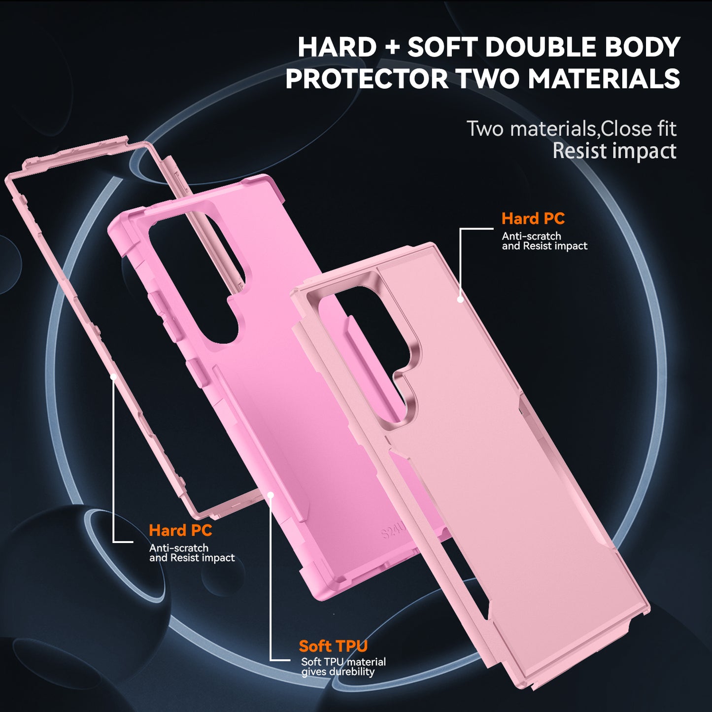 Commuter Series For Samsung Galaxy S24 Ultra Cell Phone Case TPU+PC Back Shell - Pink