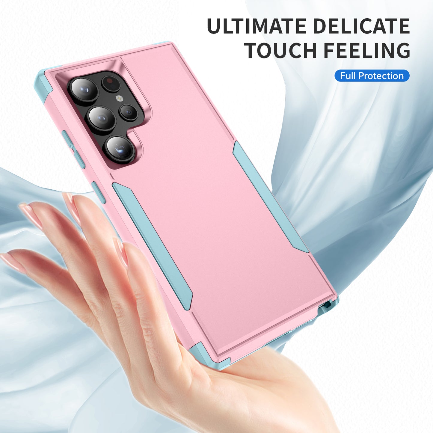 Commuter Series For Samsung Galaxy S24 Ultra Cell Phone Case TPU+PC Back Shell - Pink  /  Grey Green