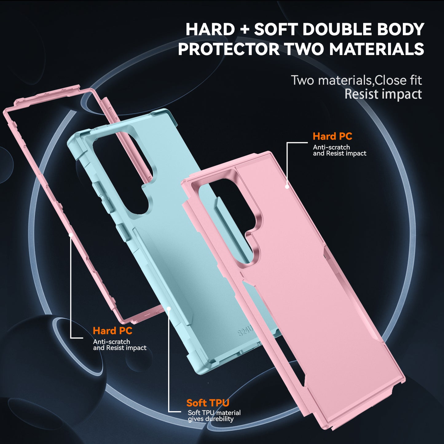 Commuter Series For Samsung Galaxy S24 Ultra Cell Phone Case TPU+PC Back Shell - Pink  /  Grey Green