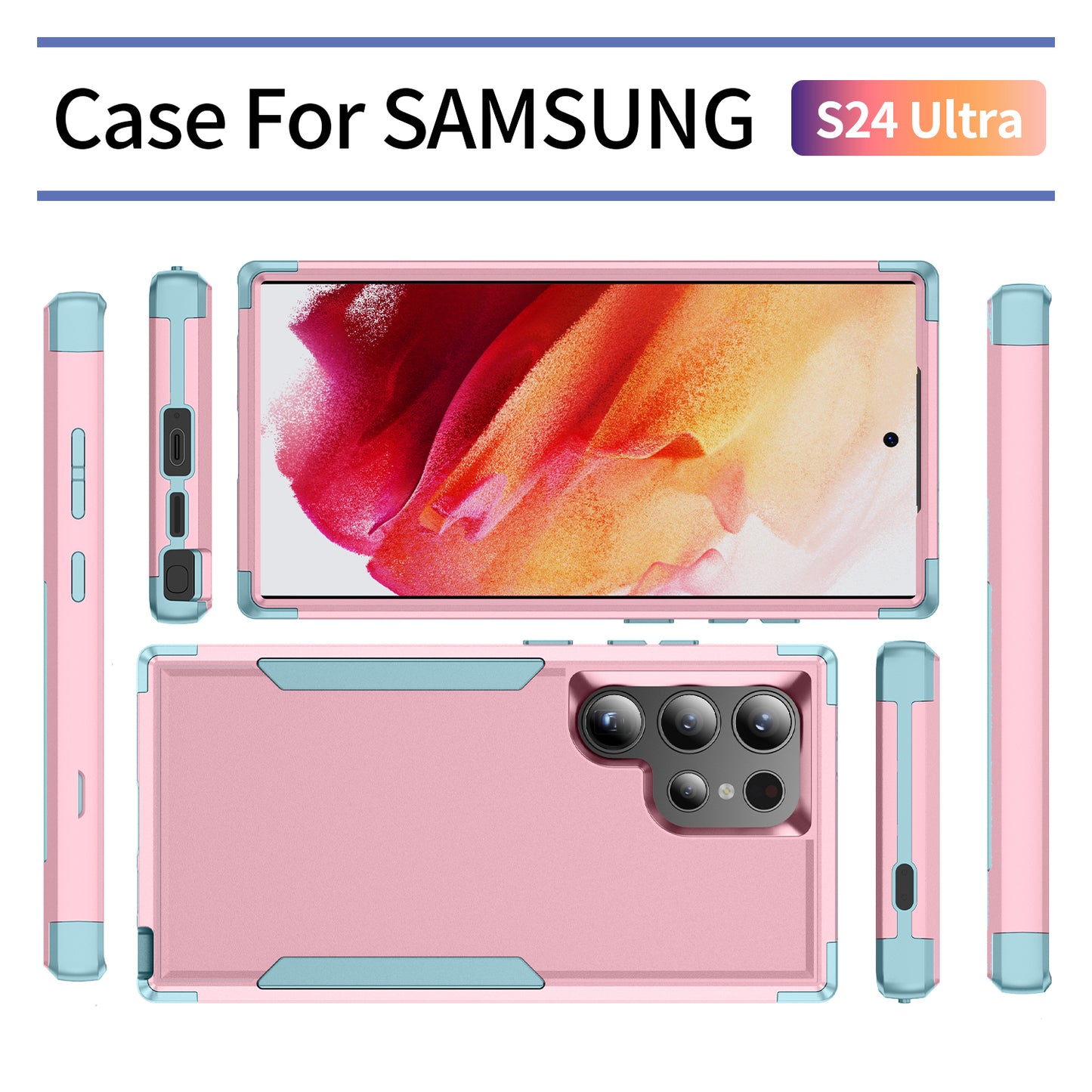 Commuter Series For Samsung Galaxy S24 Ultra Cell Phone Case TPU+PC Back Shell - Pink  /  Grey Green