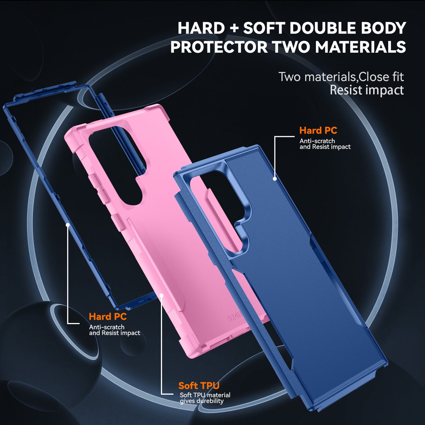 Commuter Series For Samsung Galaxy S24 Ultra Cell Phone Case TPU+PC Back Shell - Sapphire  /  Pink