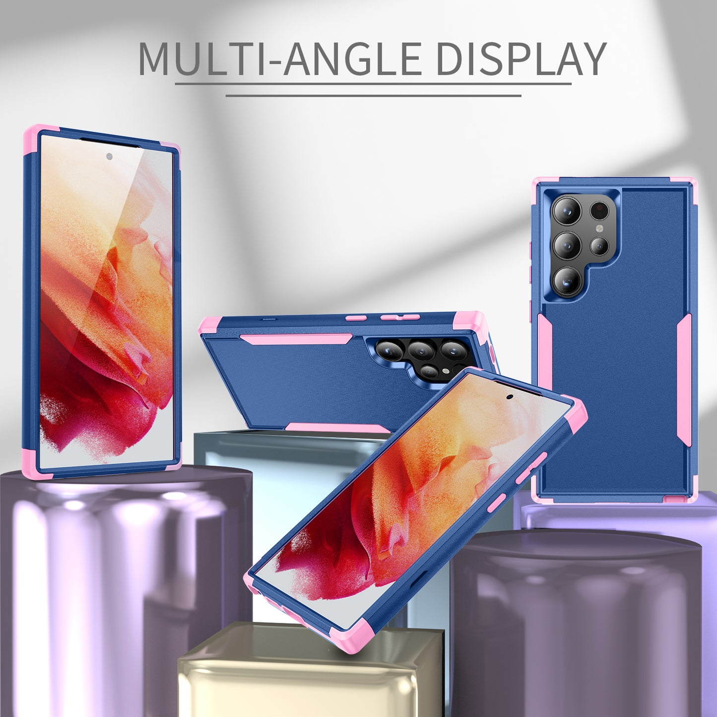 Commuter Series For Samsung Galaxy S24 Ultra Cell Phone Case TPU+PC Back Shell - Sapphire  /  Pink