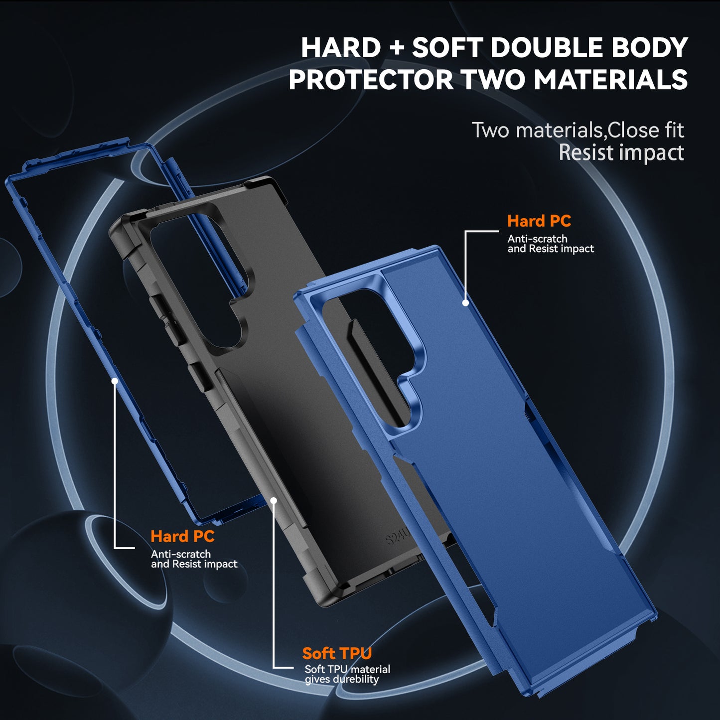 Commuter Series For Samsung Galaxy S24 Ultra Cell Phone Case TPU+PC Back Shell - Sapphire  /  Black