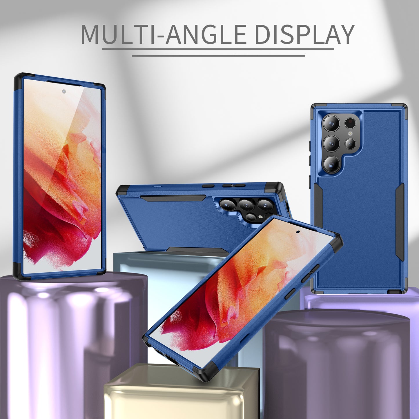 Commuter Series For Samsung Galaxy S24 Ultra Cell Phone Case TPU+PC Back Shell - Sapphire  /  Black