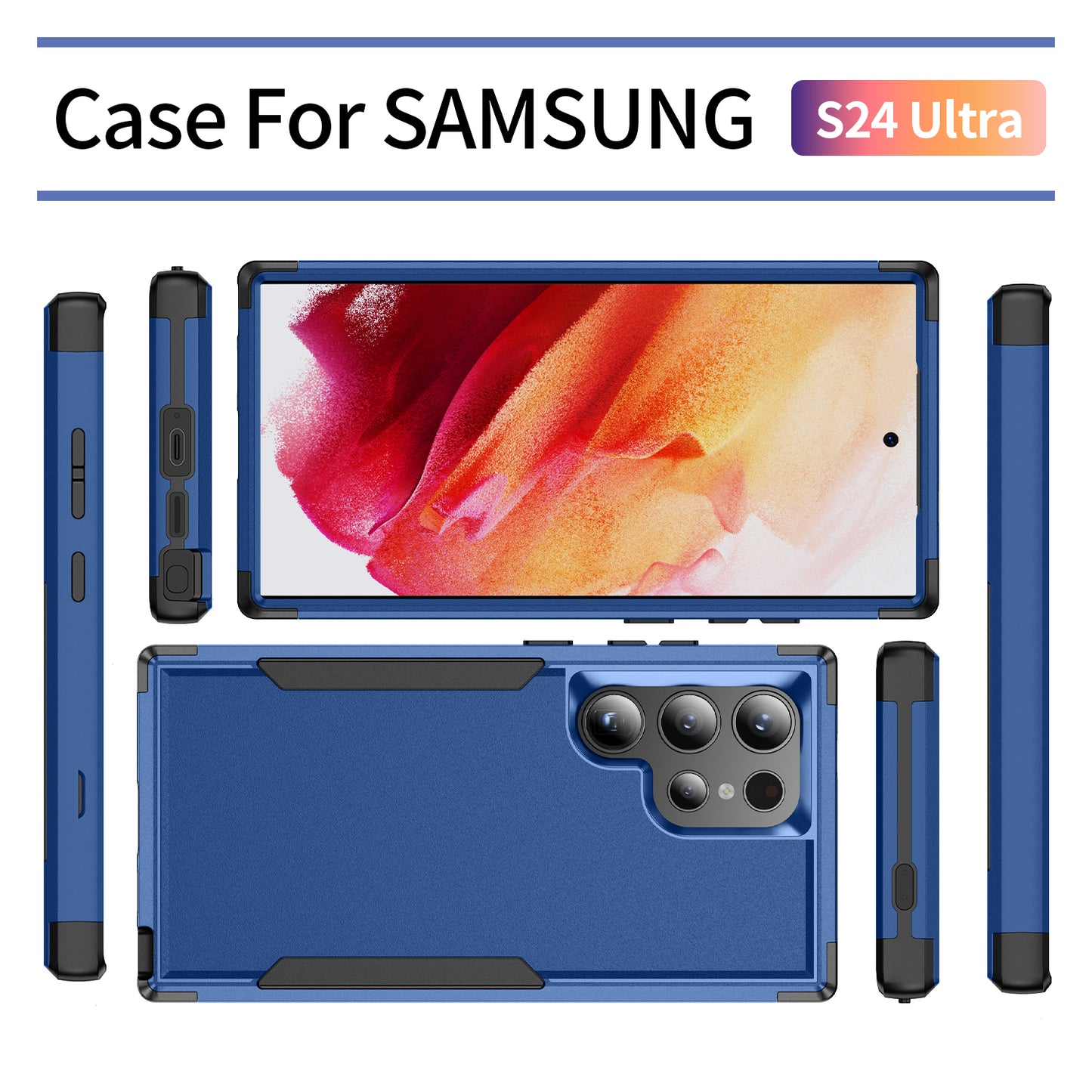 Commuter Series For Samsung Galaxy S24 Ultra Cell Phone Case TPU+PC Back Shell - Sapphire  /  Black