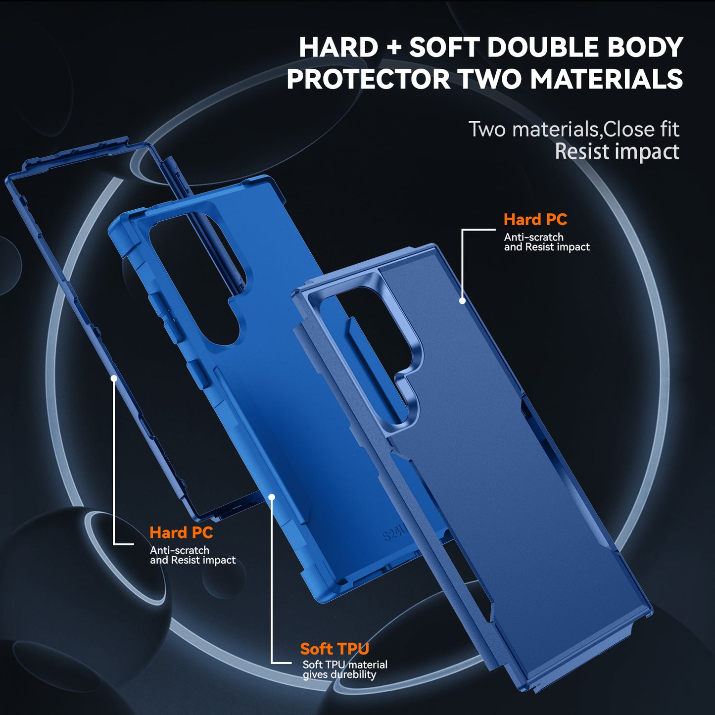 Commuter Series For Samsung Galaxy S24 Ultra Cell Phone Case TPU+PC Back Shell - Sapphire