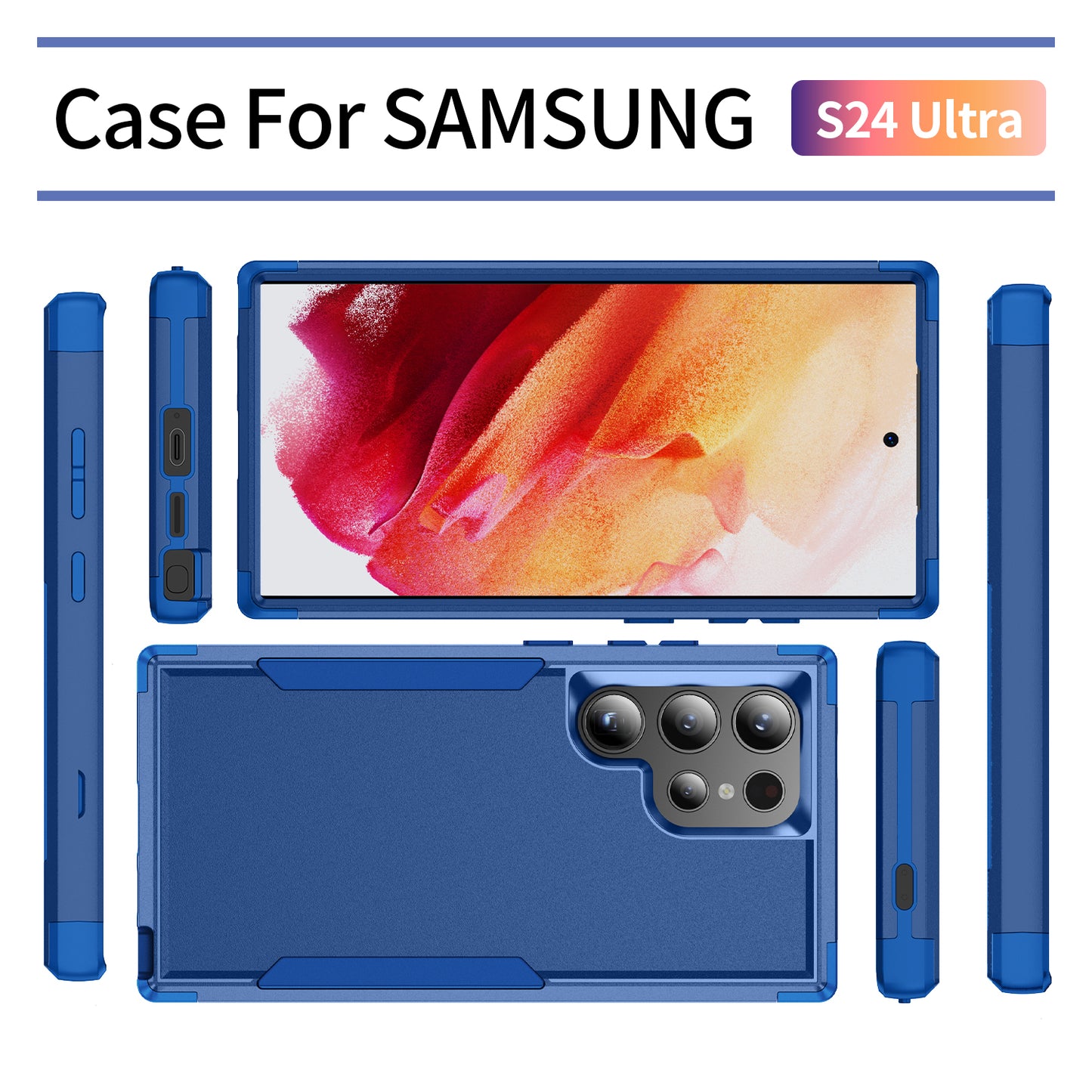 Commuter Series For Samsung Galaxy S24 Ultra Cell Phone Case TPU+PC Back Shell - Sapphire