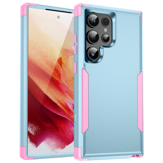Commuter Series For Samsung Galaxy S24 Ultra Cell Phone Case TPU+PC Back Shell - Grey Green  /  Pink