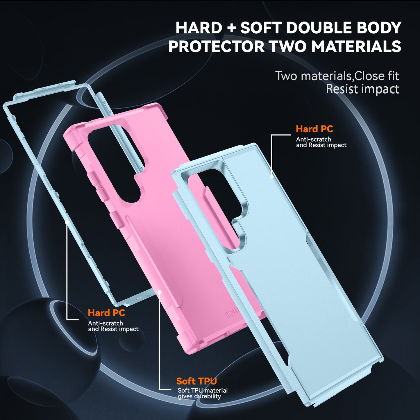 Commuter Series For Samsung Galaxy S24 Ultra Cell Phone Case TPU+PC Back Shell - Grey Green  /  Pink
