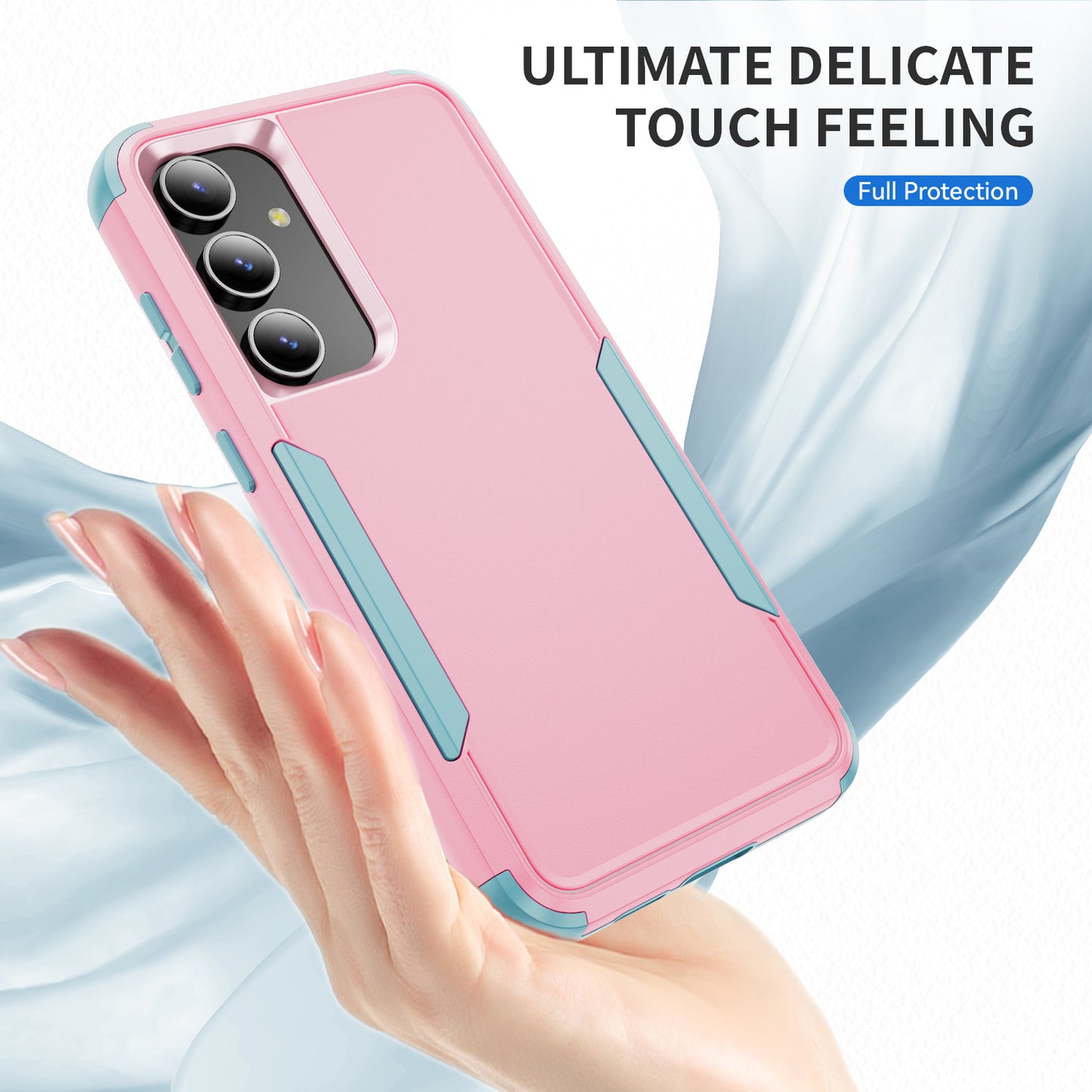 Commuter Series For Samsung Galaxy S24+ Back Case 3-in-1 Shockproof TPU+PC Phone Cover - Pink  /  Grey Green