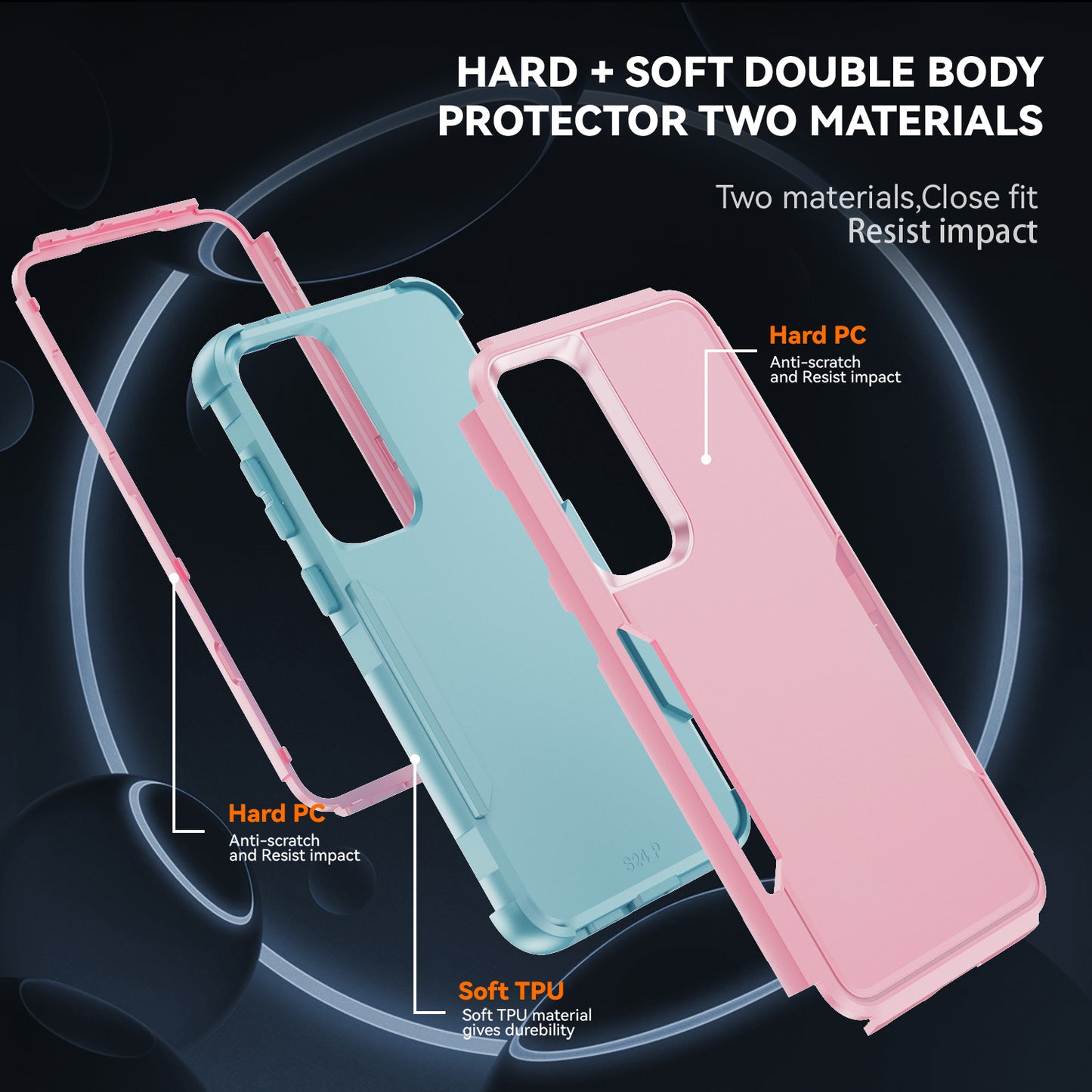 Commuter Series For Samsung Galaxy S24+ Back Case 3-in-1 Shockproof TPU+PC Phone Cover - Pink  /  Grey Green