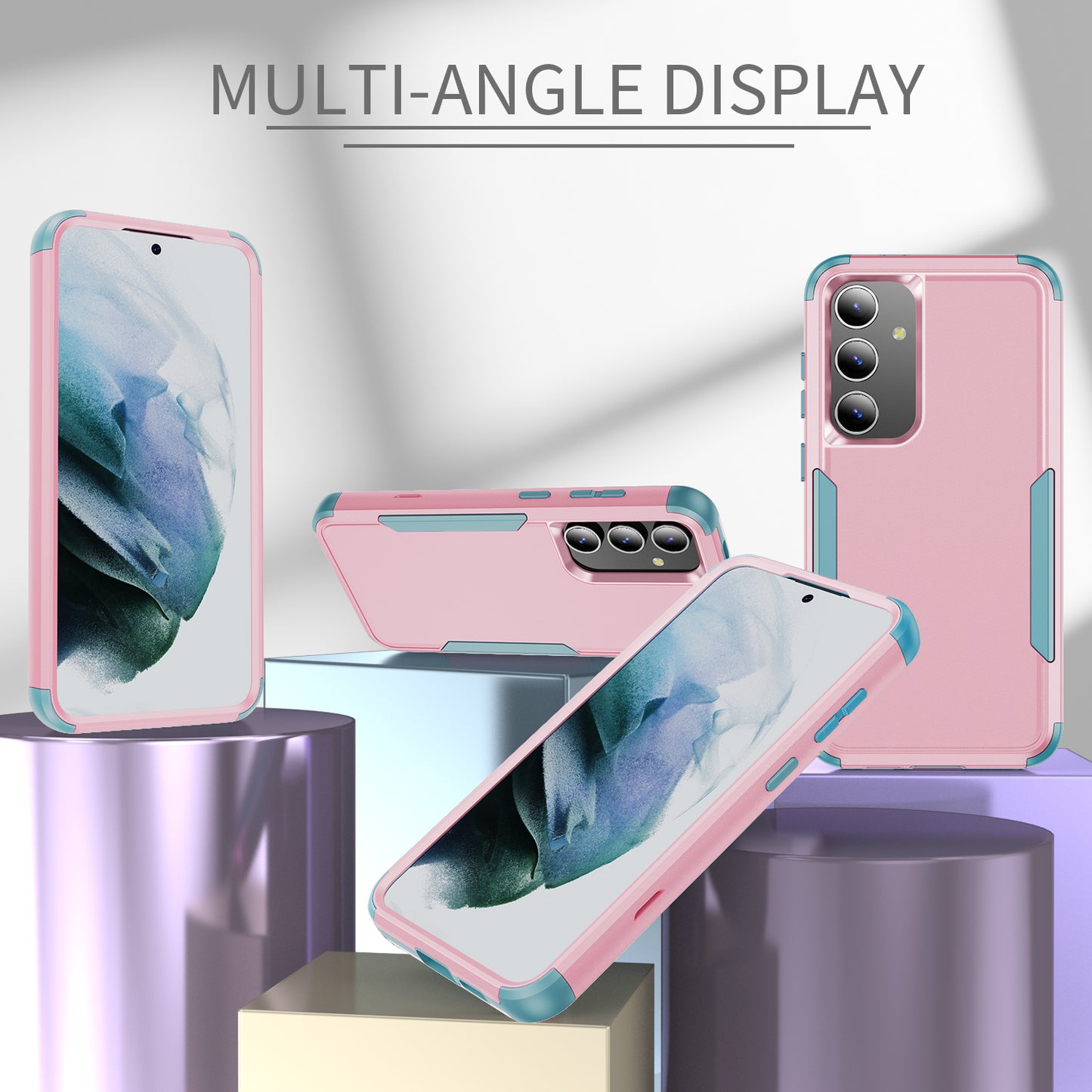 Commuter Series For Samsung Galaxy S24+ Back Case 3-in-1 Shockproof TPU+PC Phone Cover - Pink  /  Grey Green