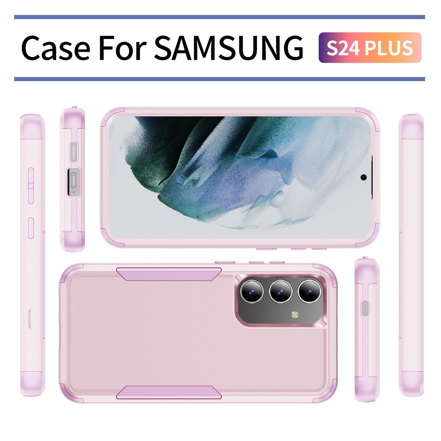 Commuter Series For Samsung Galaxy S24+ Back Case 3-in-1 Shockproof TPU+PC Phone Cover - Pink