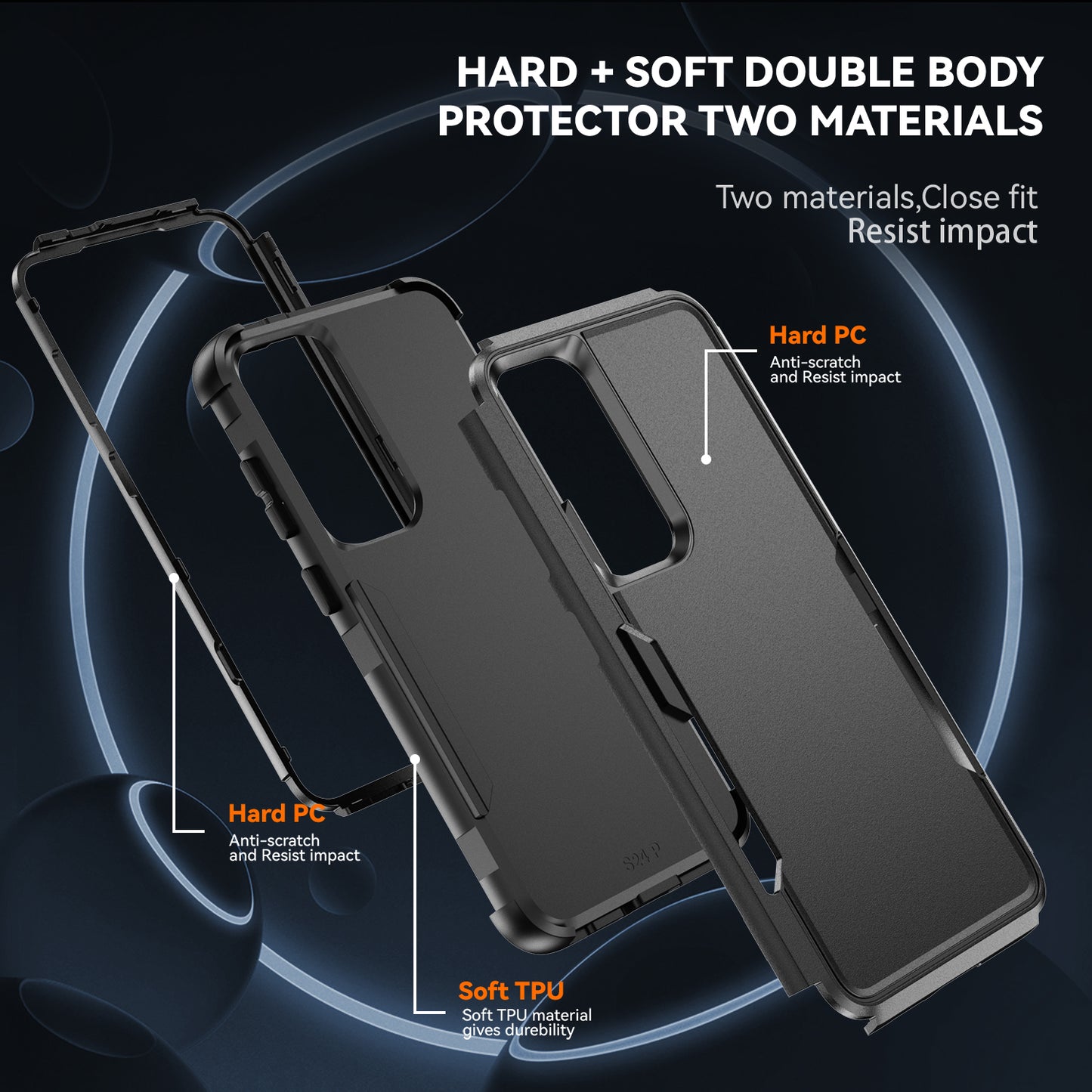 Commuter Series For Samsung Galaxy S24+ Back Case 3-in-1 Shockproof TPU+PC Phone Cover - Black