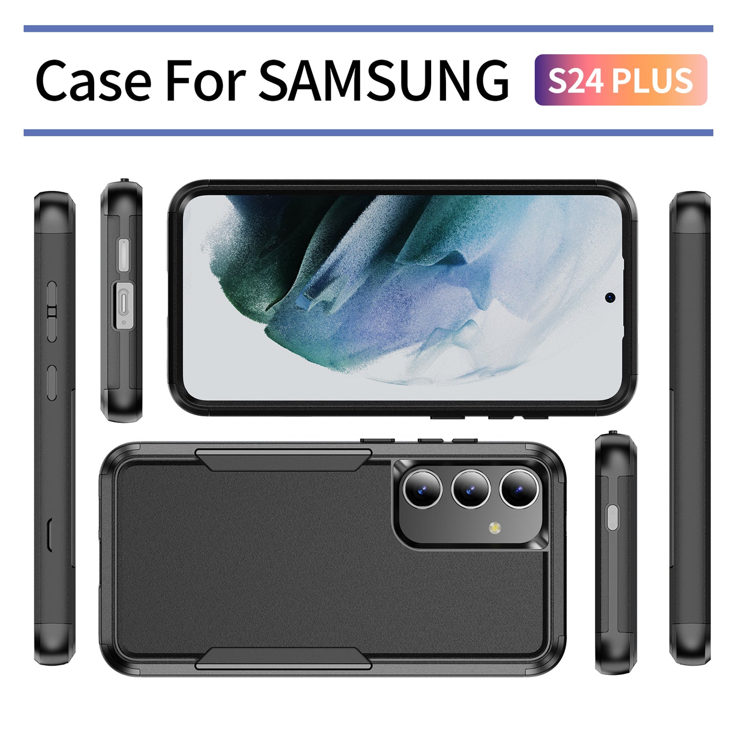 Commuter Series For Samsung Galaxy S24+ Back Case 3-in-1 Shockproof TPU+PC Phone Cover - Black