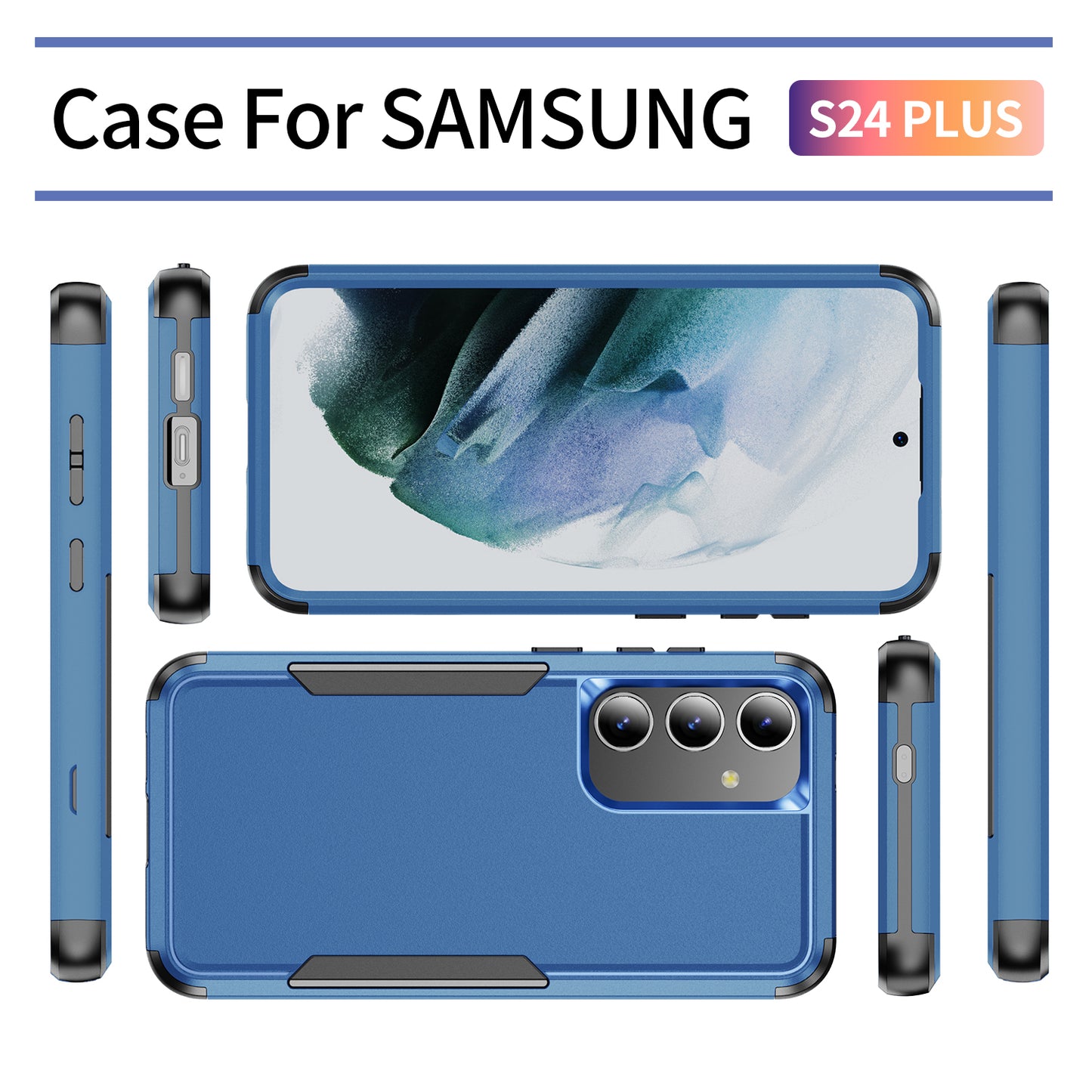 Commuter Series For Samsung Galaxy S24+ Back Case 3-in-1 Shockproof TPU+PC Phone Cover - Sapphire  /  Black