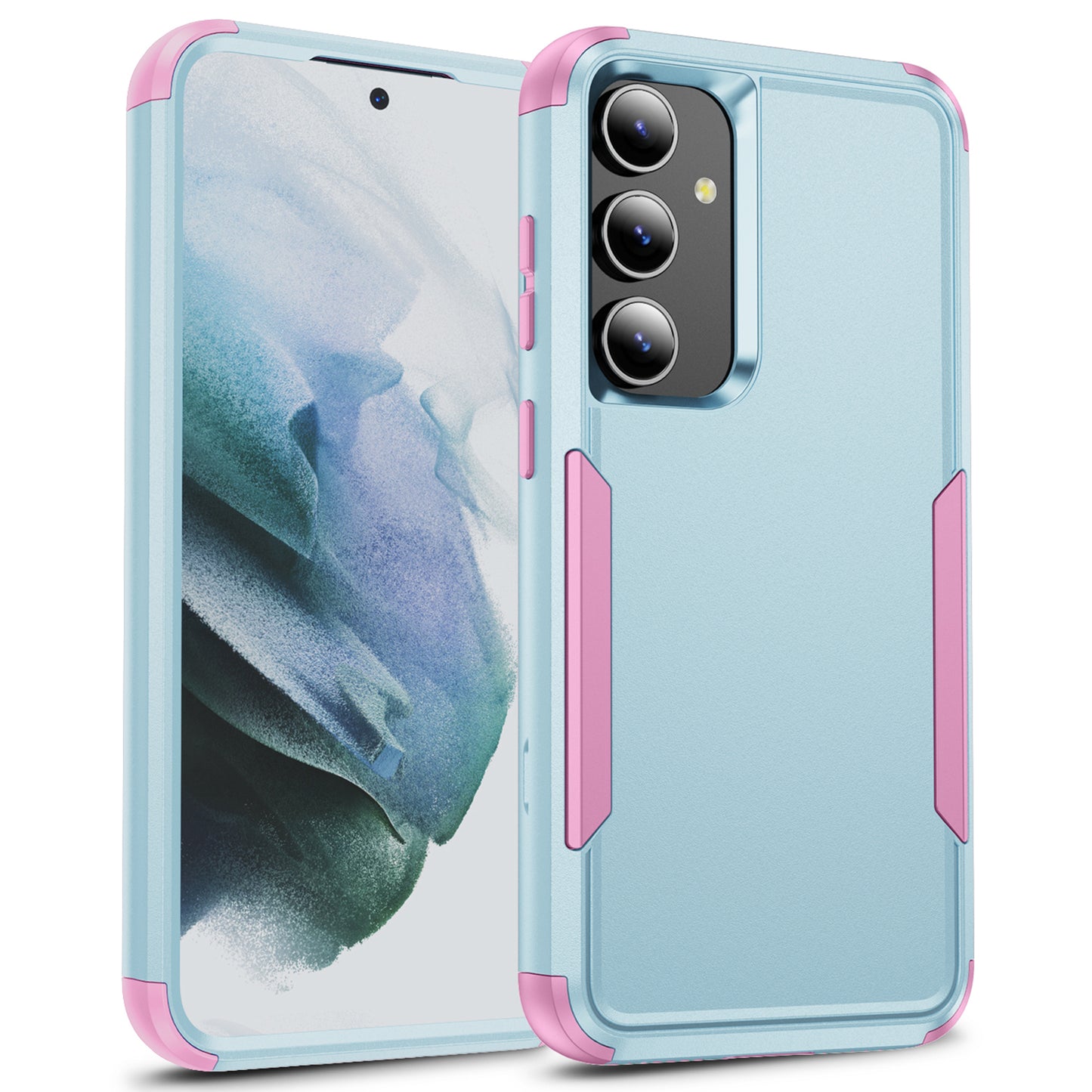 Commuter Series For Samsung Galaxy S24+ Back Case 3-in-1 Shockproof TPU+PC Phone Cover - Grey Green  /  Pink