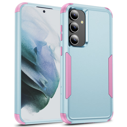 Commuter Series For Samsung Galaxy S24+ Back Case 3-in-1 Shockproof TPU+PC Phone Cover - Grey Green  /  Pink