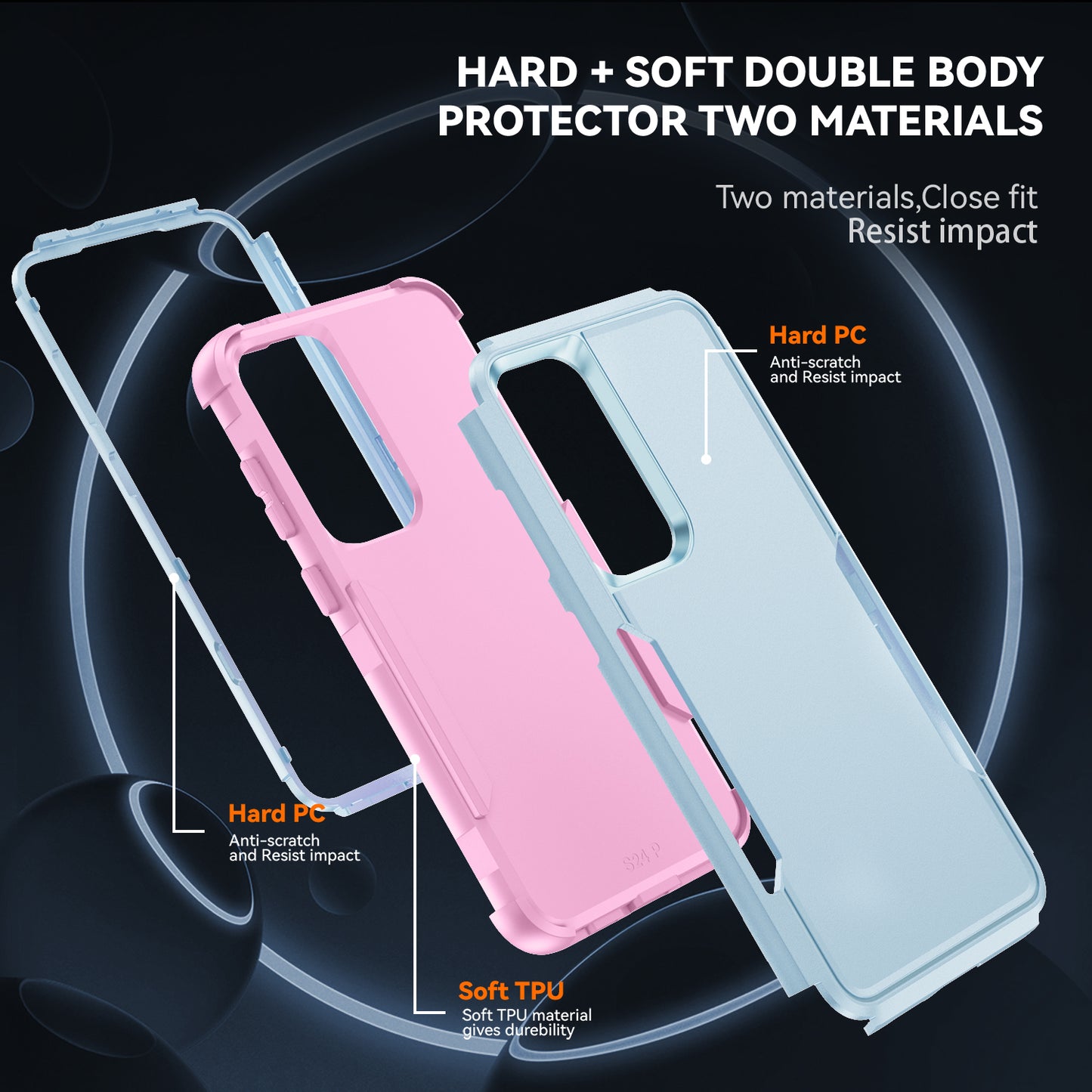 Commuter Series For Samsung Galaxy S24+ Back Case 3-in-1 Shockproof TPU+PC Phone Cover - Grey Green  /  Pink
