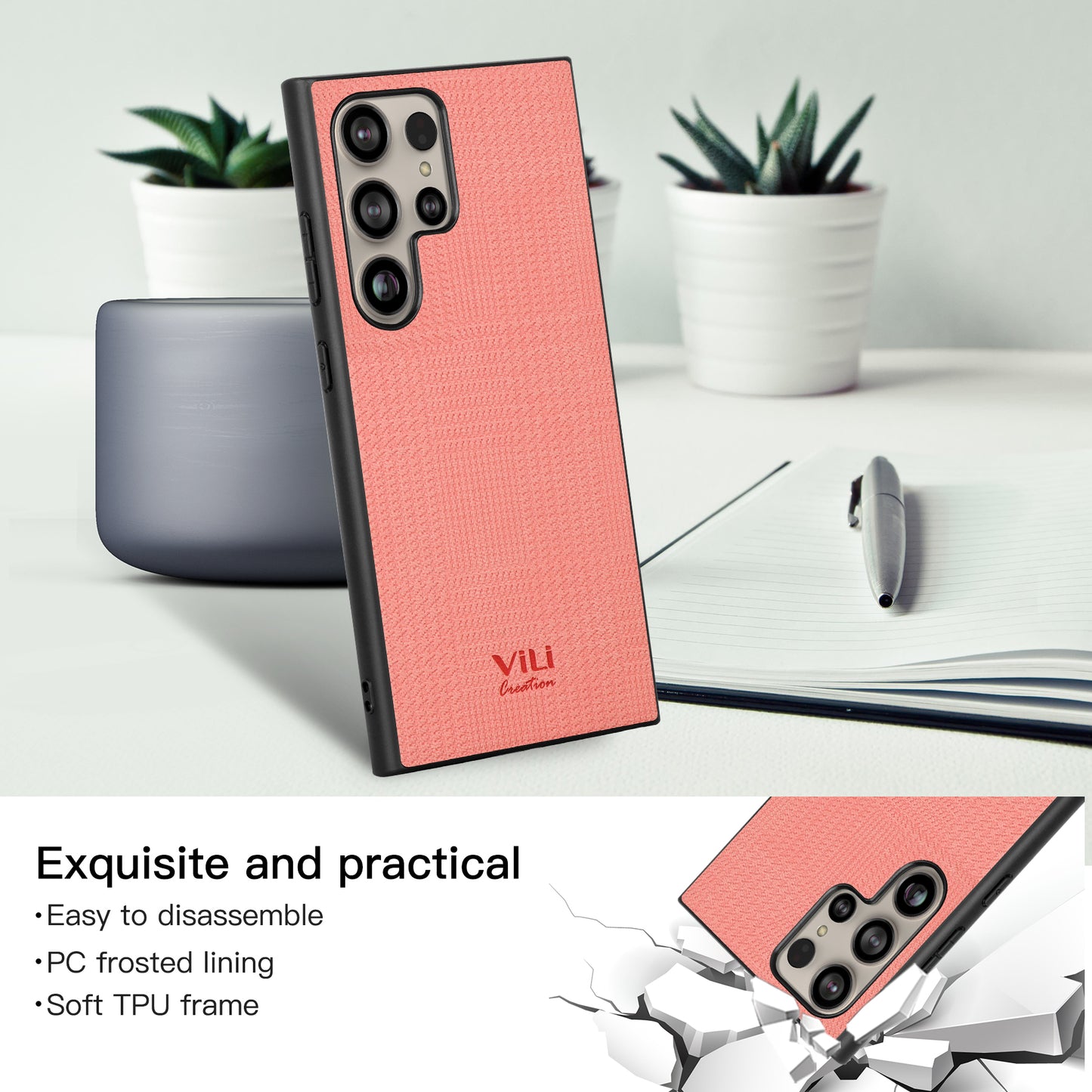 VILI TH Series for Samsung Galaxy S24 Ultra Shockproof Cover Protective Phone Case - Pink