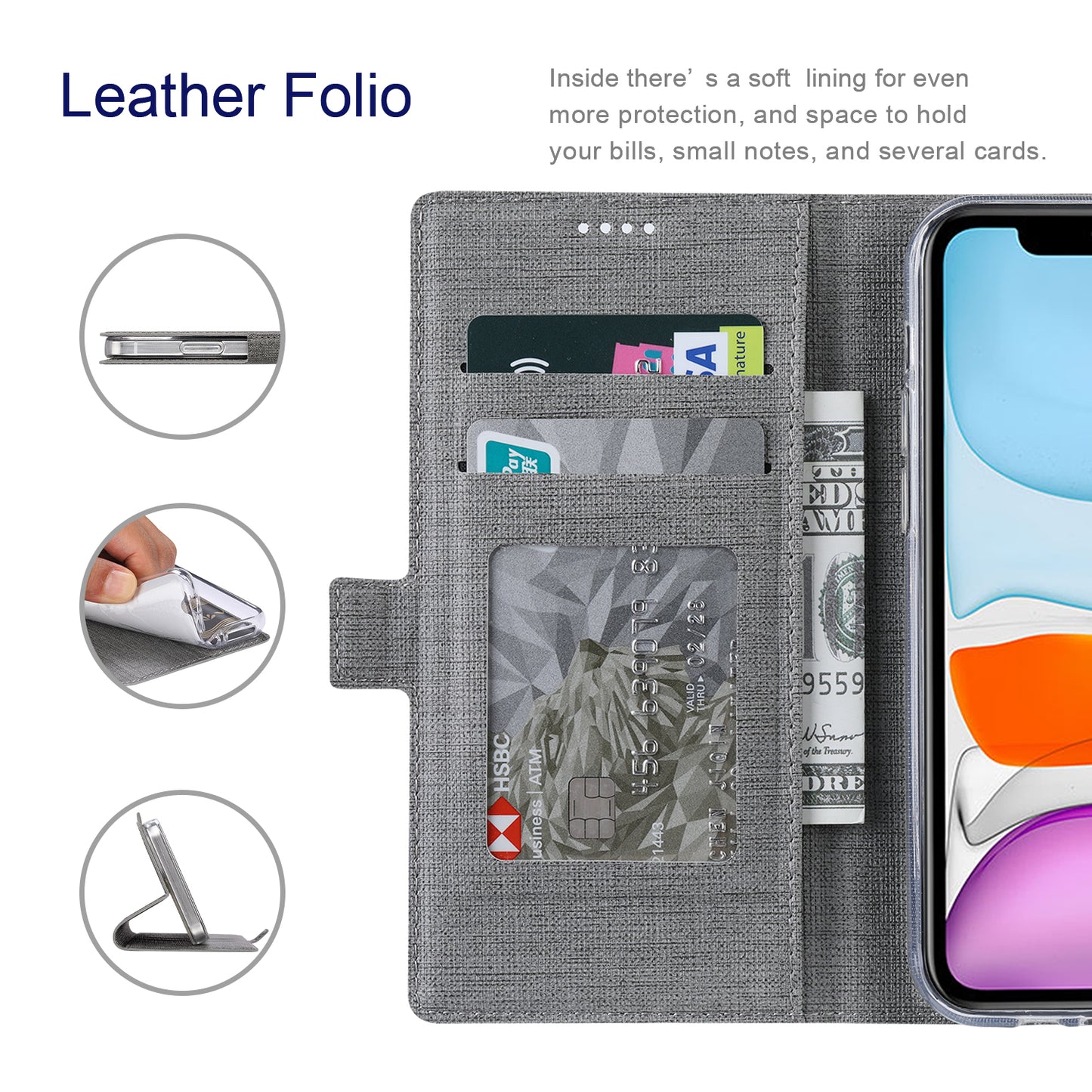 VILI DMK Series for Samsung Galaxy S24 Ultra Wallet Case PU Leather Folio Phone Cover - Grey