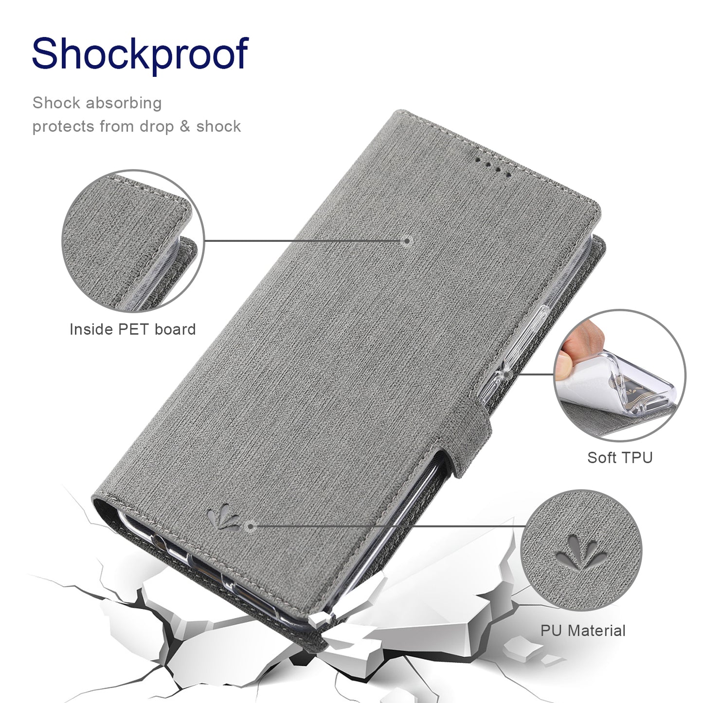 VILI DMK Series for Samsung Galaxy S24 Ultra Wallet Case PU Leather Folio Phone Cover - Grey