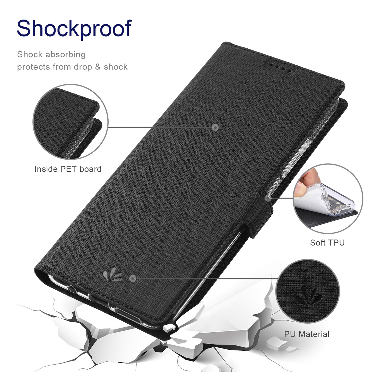 VILI DMK Series for Samsung Galaxy S24 Ultra Wallet Case PU Leather Folio Phone Cover - Black