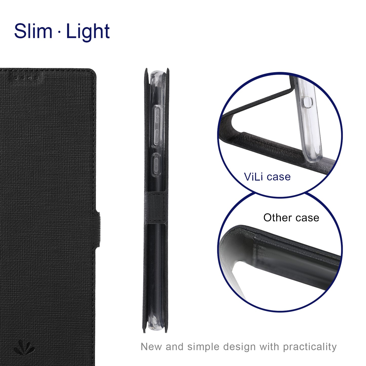 VILI DMK Series for Samsung Galaxy S24 Ultra Wallet Case PU Leather Folio Phone Cover - Black