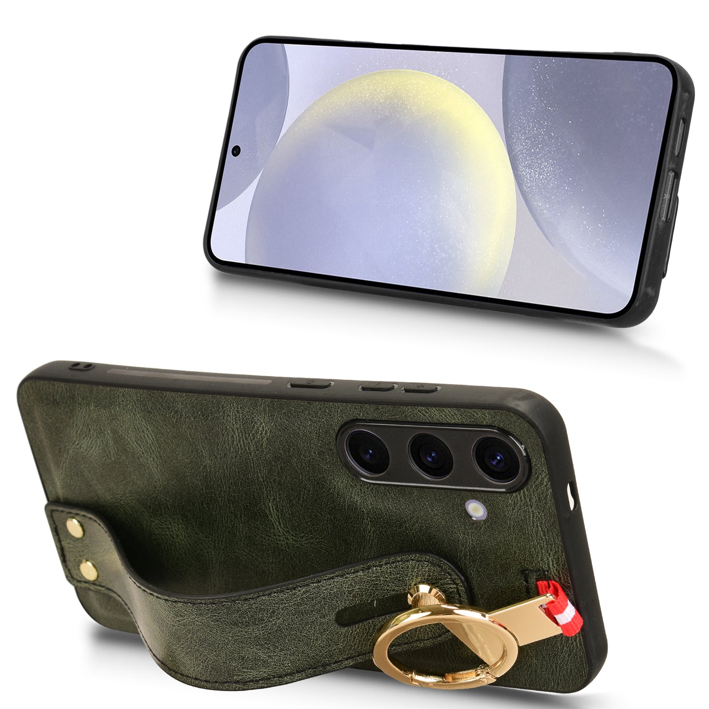 For 	Samsung Galaxy S24+ Case PU Leather+PC+TPU Wristband Kickstand Phone Cover - Green