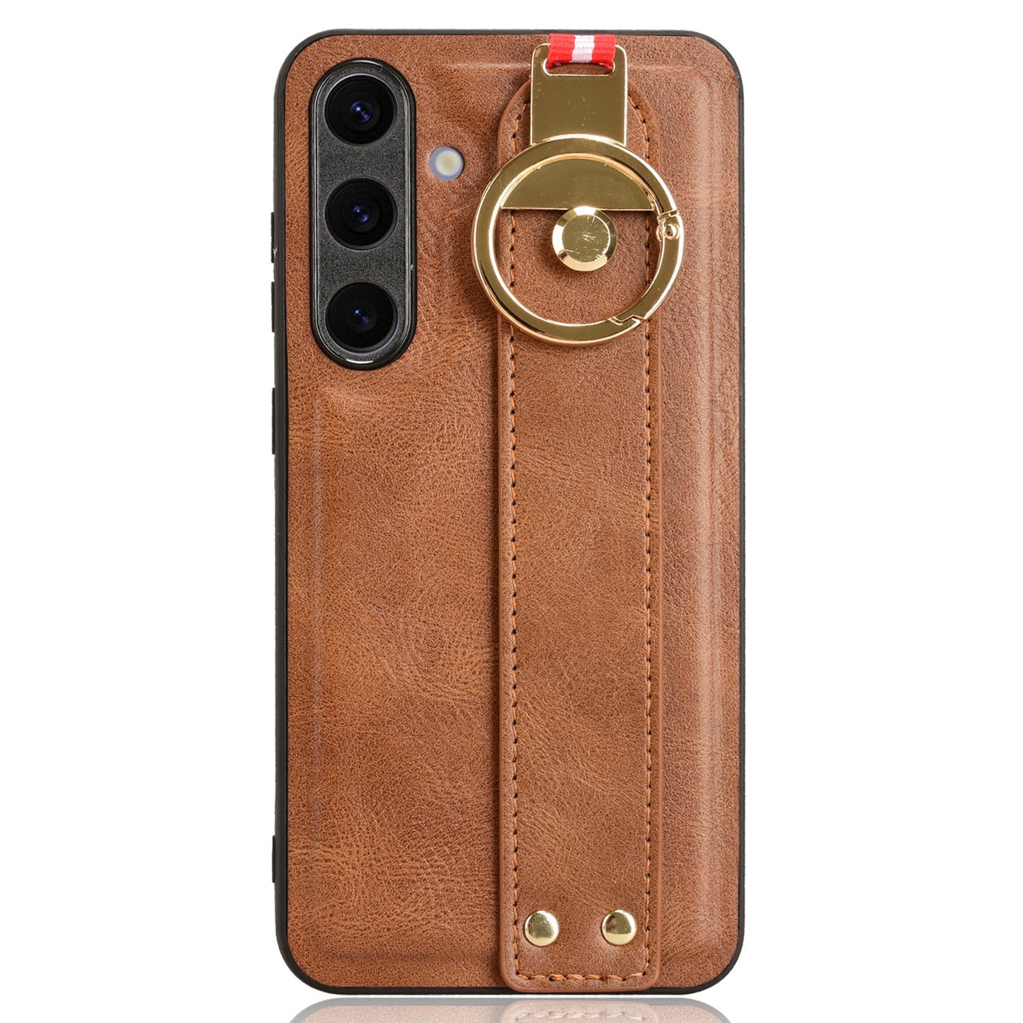 For 	Samsung Galaxy S24+ Case PU Leather+PC+TPU Wristband Kickstand Phone Cover - Brown