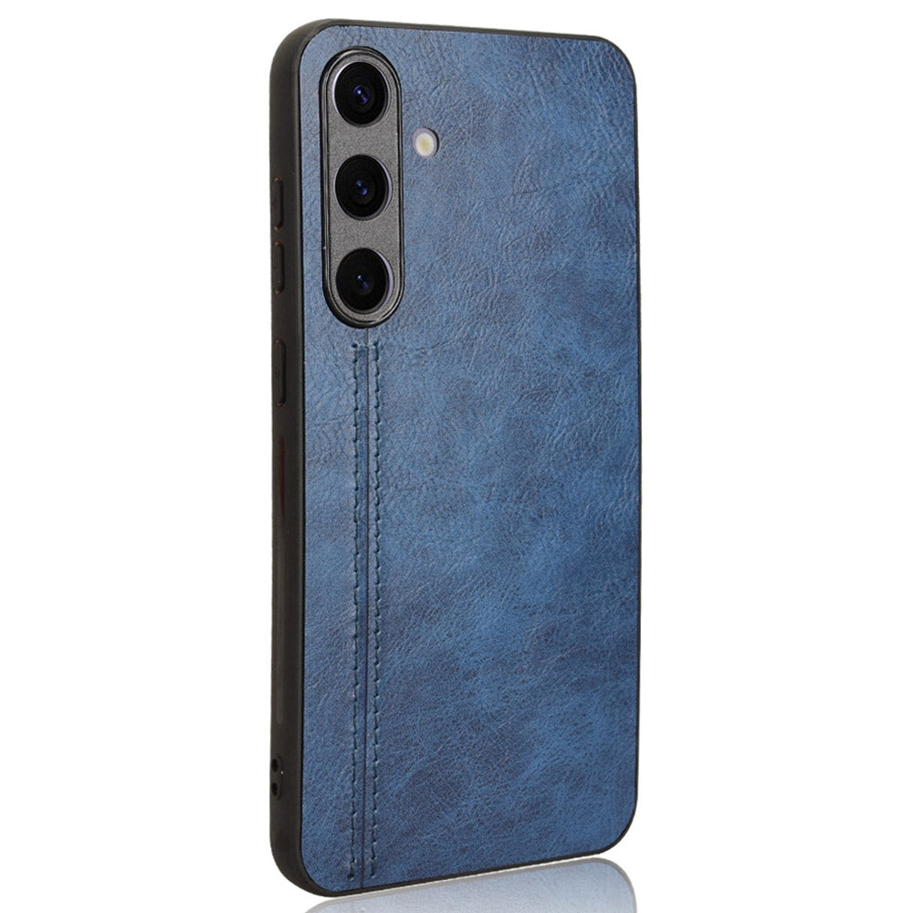 For Samsung Galaxy S24+ Cell Phone Case Cowhide Texture Shock Absorbing Cover - Blue