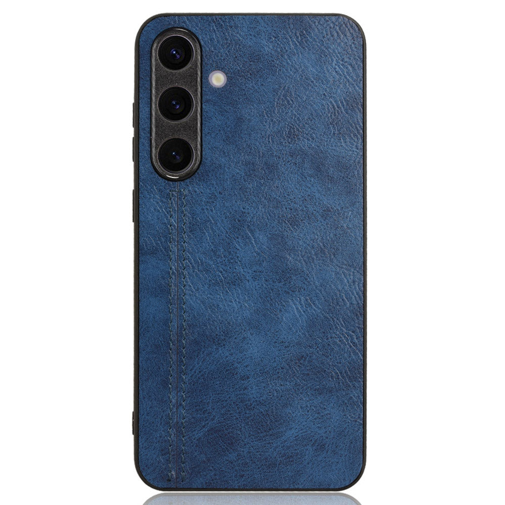 For Samsung Galaxy S24+ Cell Phone Case Cowhide Texture Shock Absorbing Cover - Blue