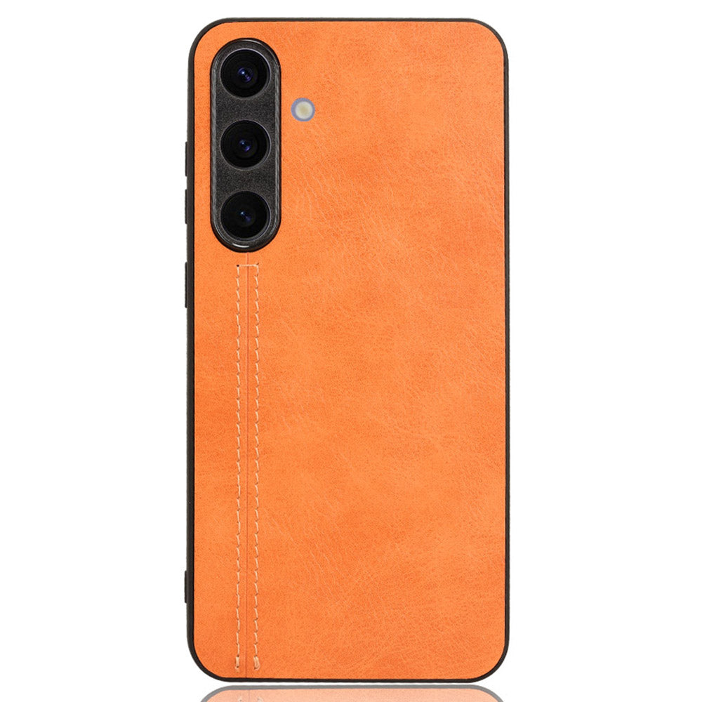 For Samsung Galaxy S24+ Cell Phone Case Cowhide Texture Shock Absorbing Cover - Orange