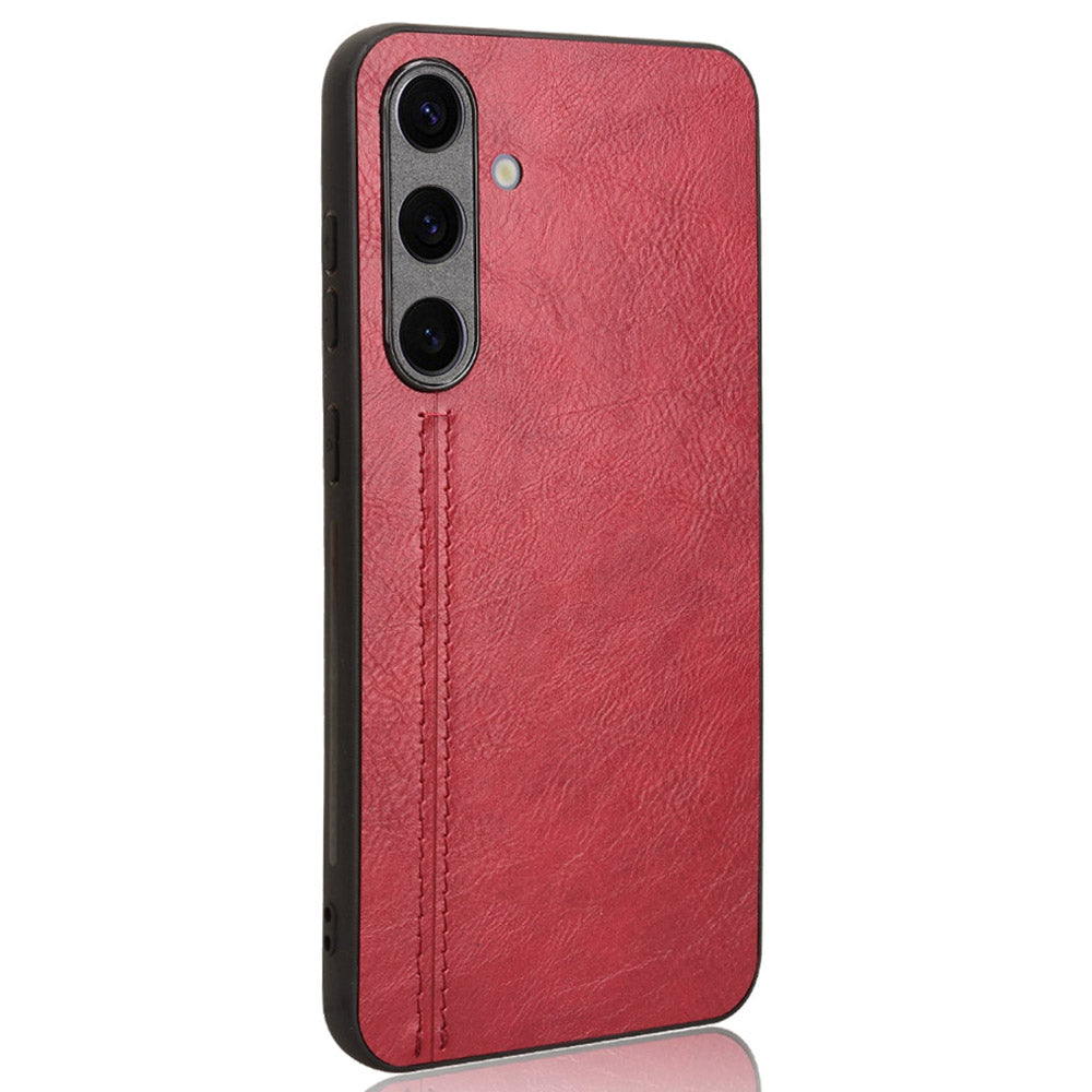 For Samsung Galaxy S24+ Cell Phone Case Cowhide Texture Shock Absorbing Cover - Red